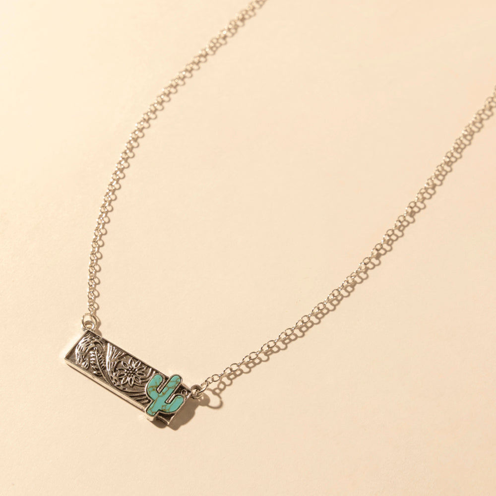 Myra Cowgirl cactus Charm Necklace for Women in Moonlit and Turquoise