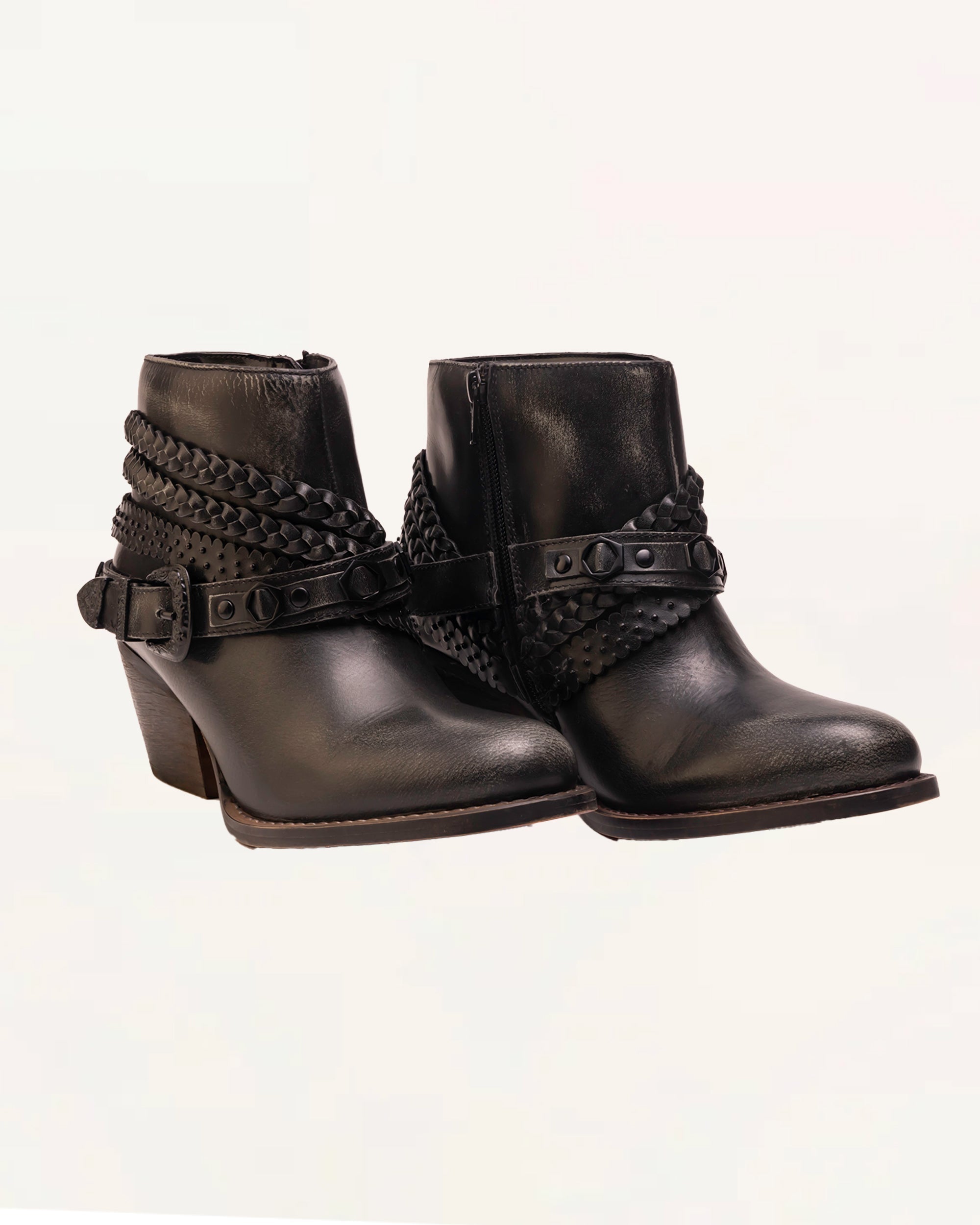 Loyal West Marlene Ankle Booties In Calfskin - Raven - Myra USA