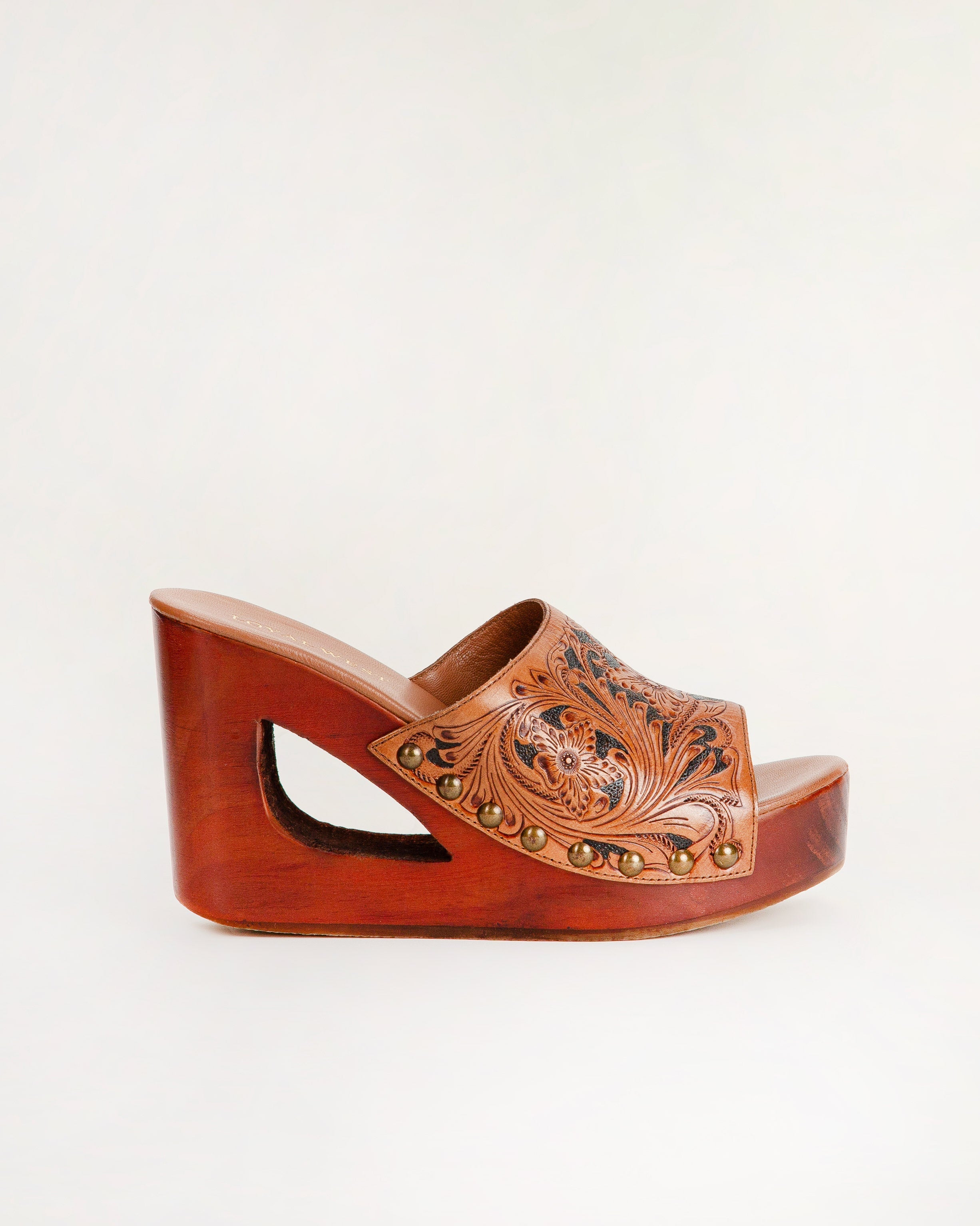 Loyal West Desert Wanderer Sandals - Dark Brown Handtooled Leather - Myra USA