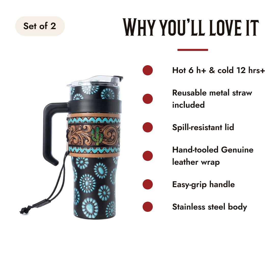 Concho & Bandana Tooled Tumbler Duo - Features
