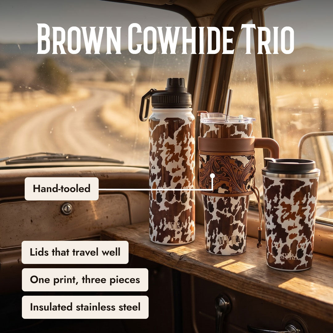 Brown Cowhide Hydration Trio - Lifestyle