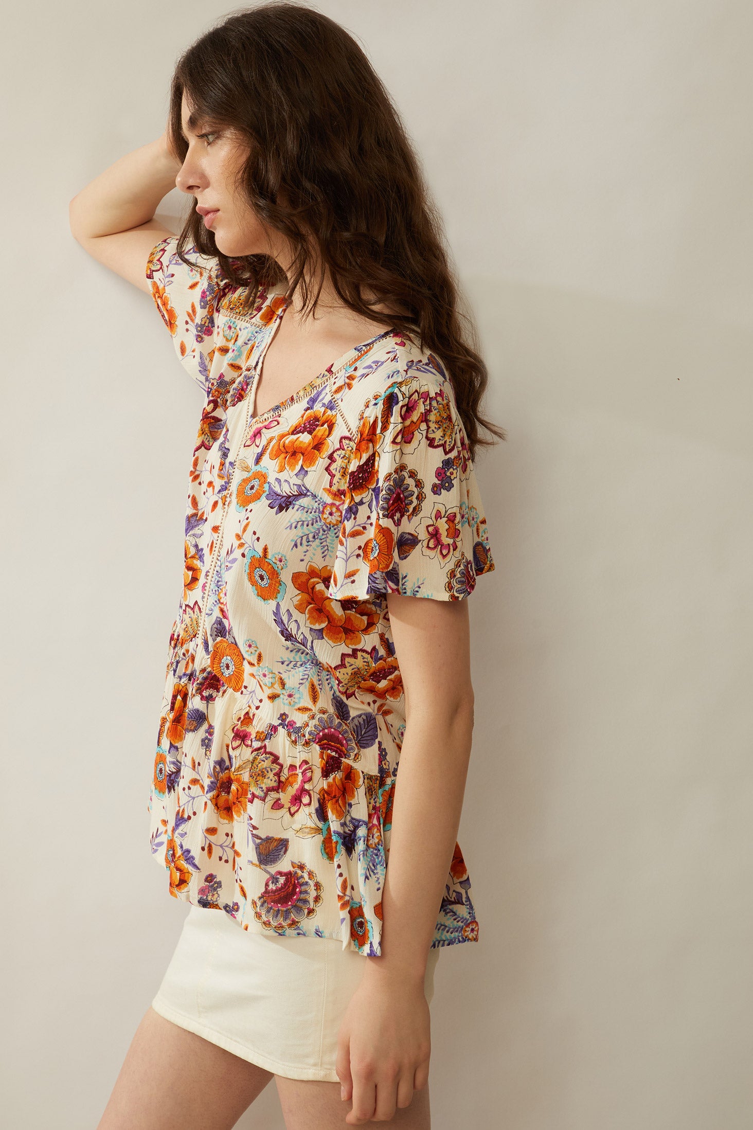 Bohera Floral Spree V-Neck Ruffled Top - Myra USA
