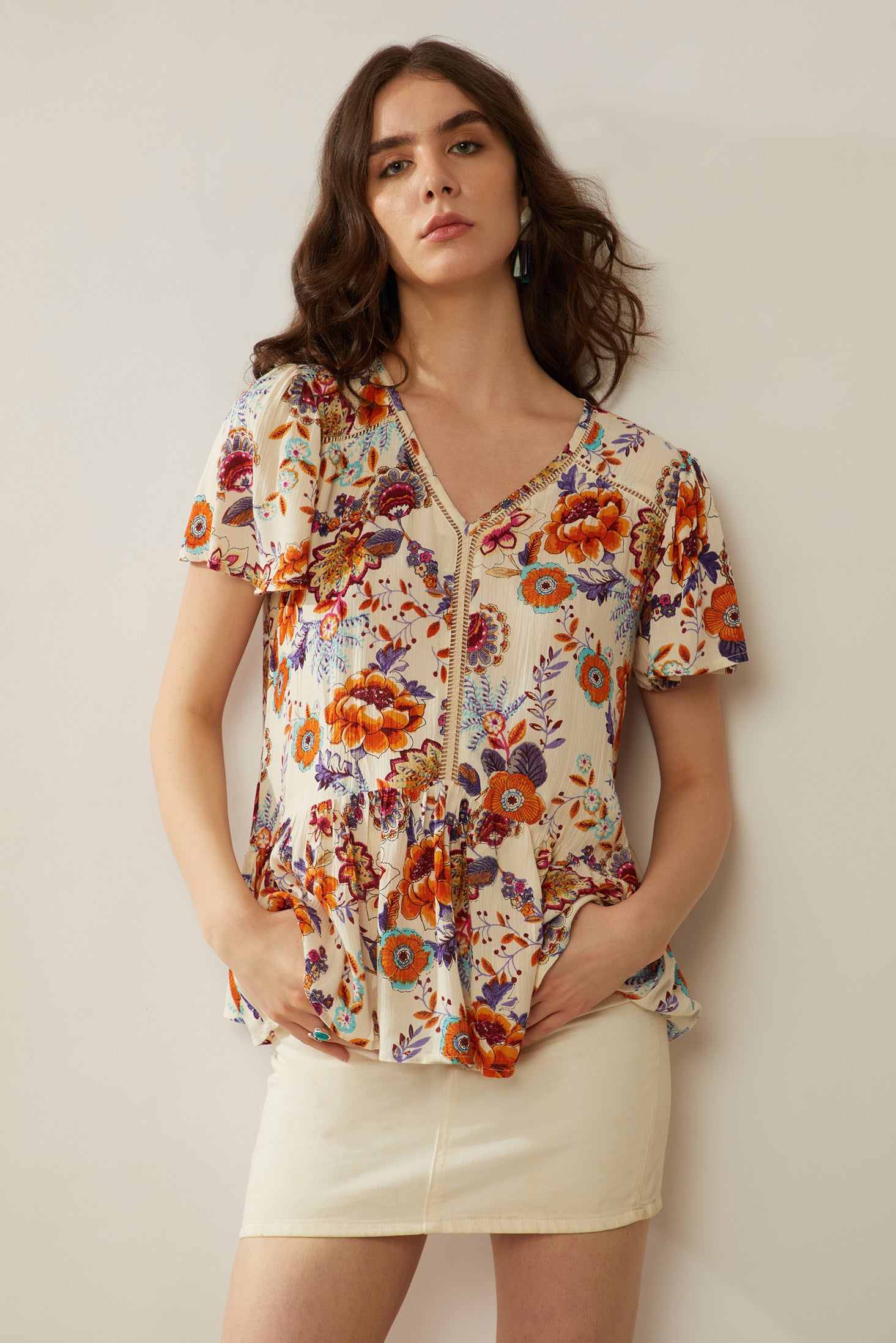 Bohera Floral Spree V-Neck Ruffled Top - Myra USA