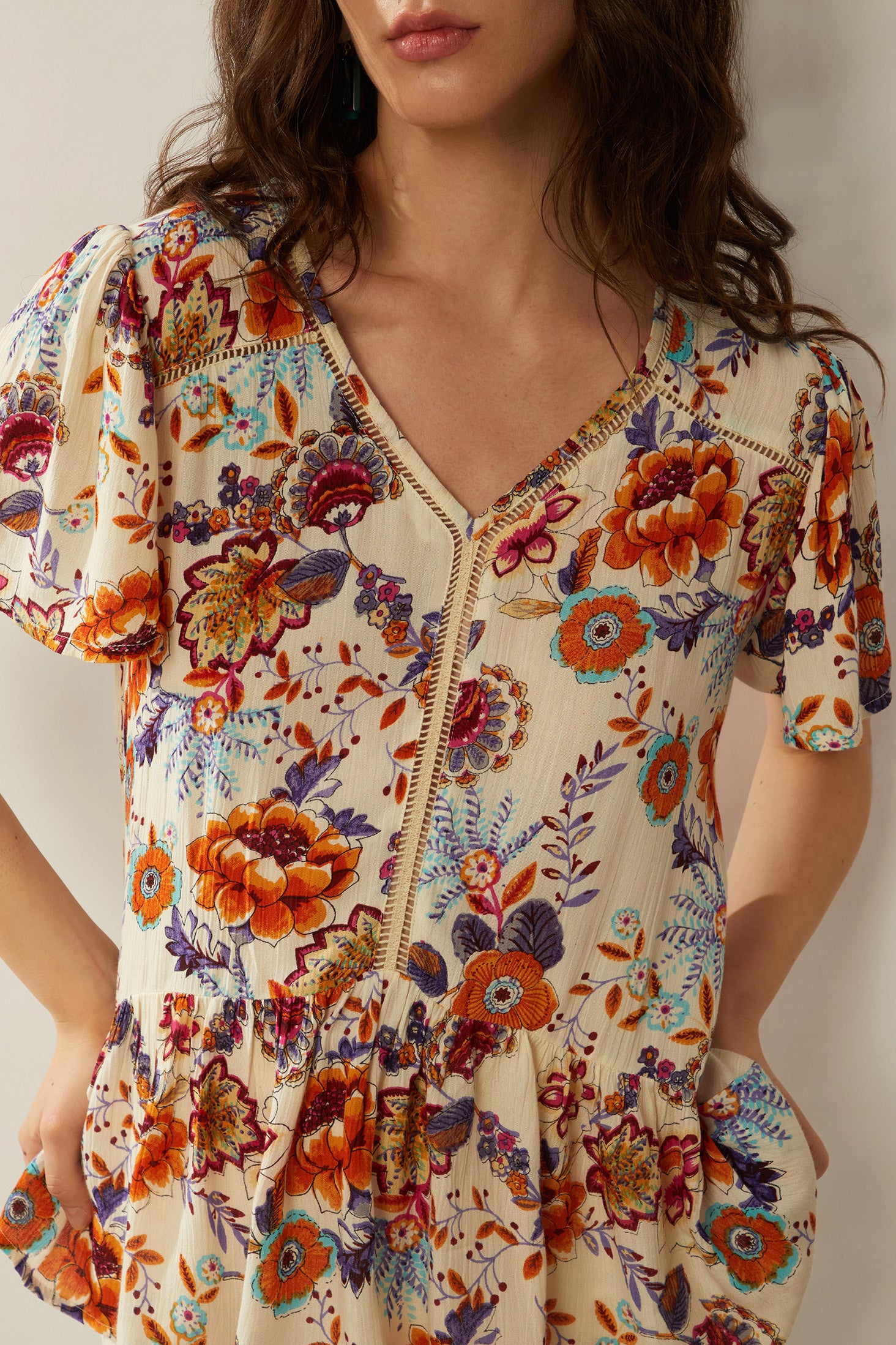 Bohera Floral Spree V-Neck Ruffled Top - Myra USA