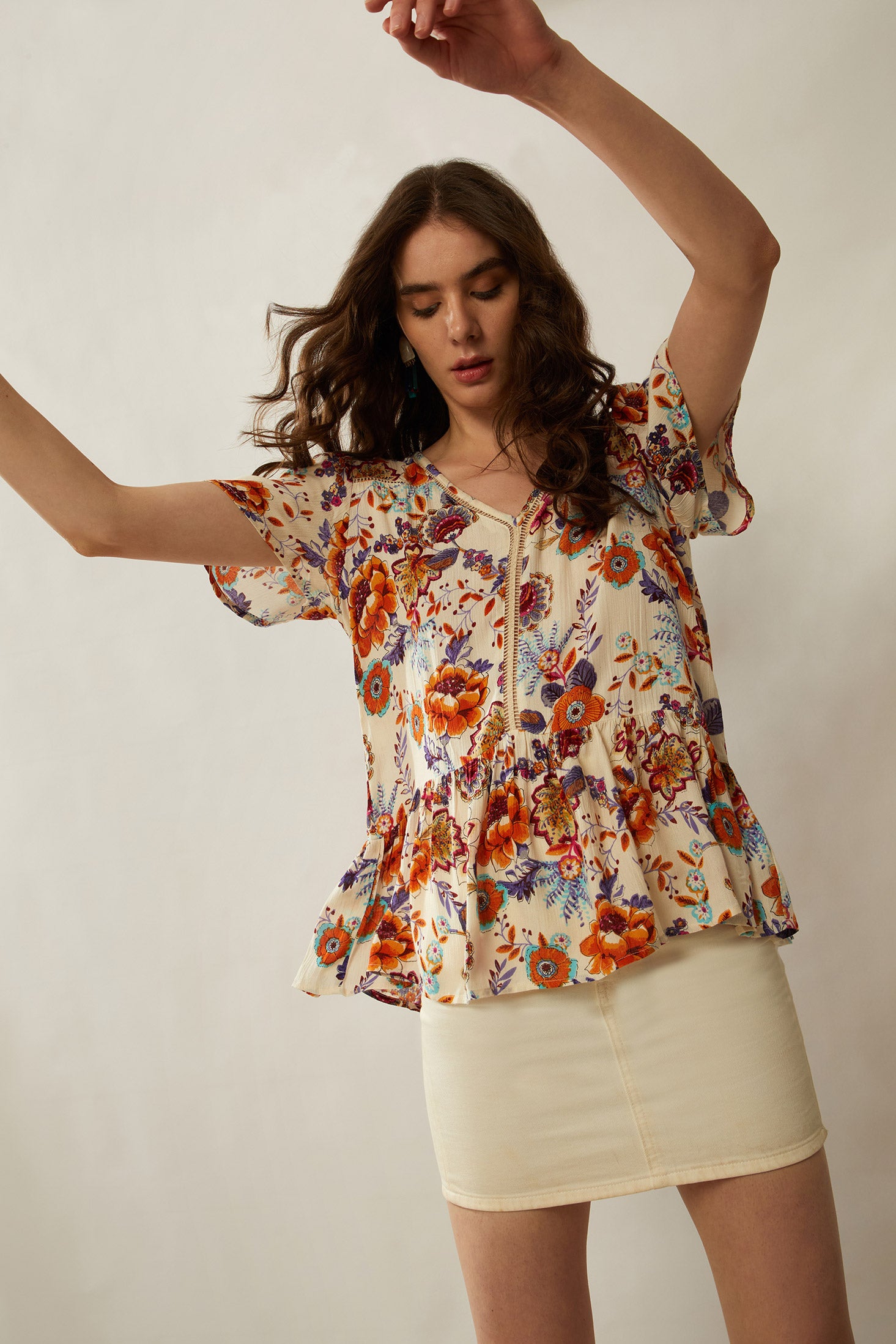 Bohera Floral Spree V-Neck Ruffled Top - Myra USA