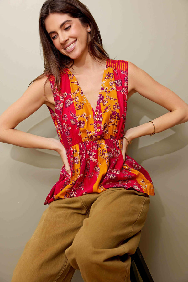 Bohera Grace Anne Color Stripe Sleeveless Peplum Top - Myra USA