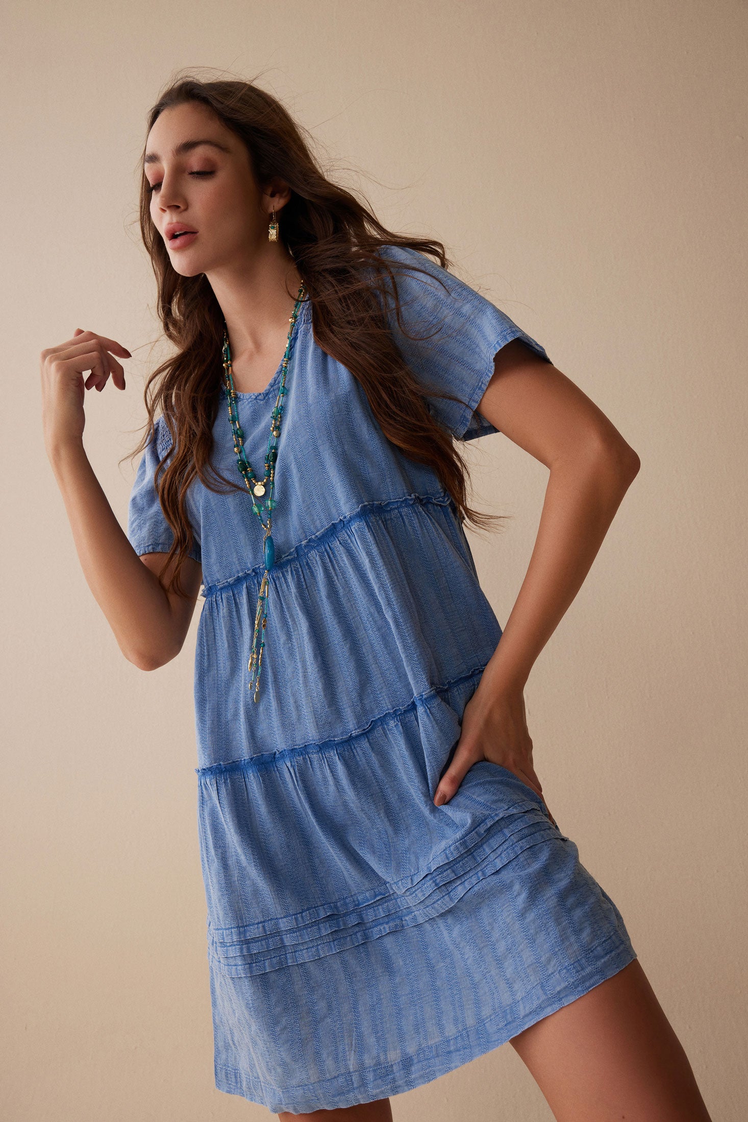 Bohera Celeste Textured Tiered Dress - Myra USA