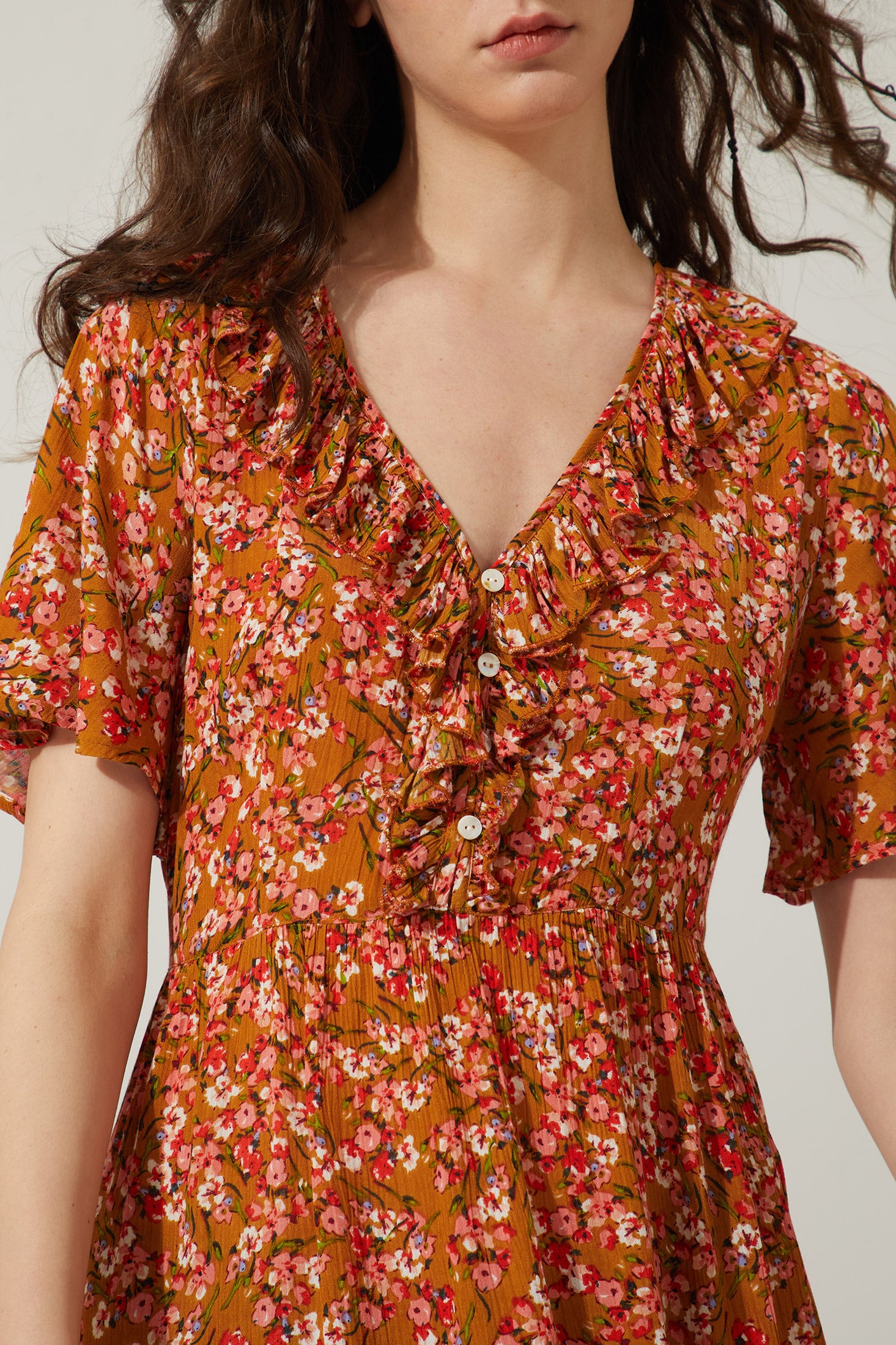 Bohera Bernadette Floral Neck Ruffle Dress - Myra USA