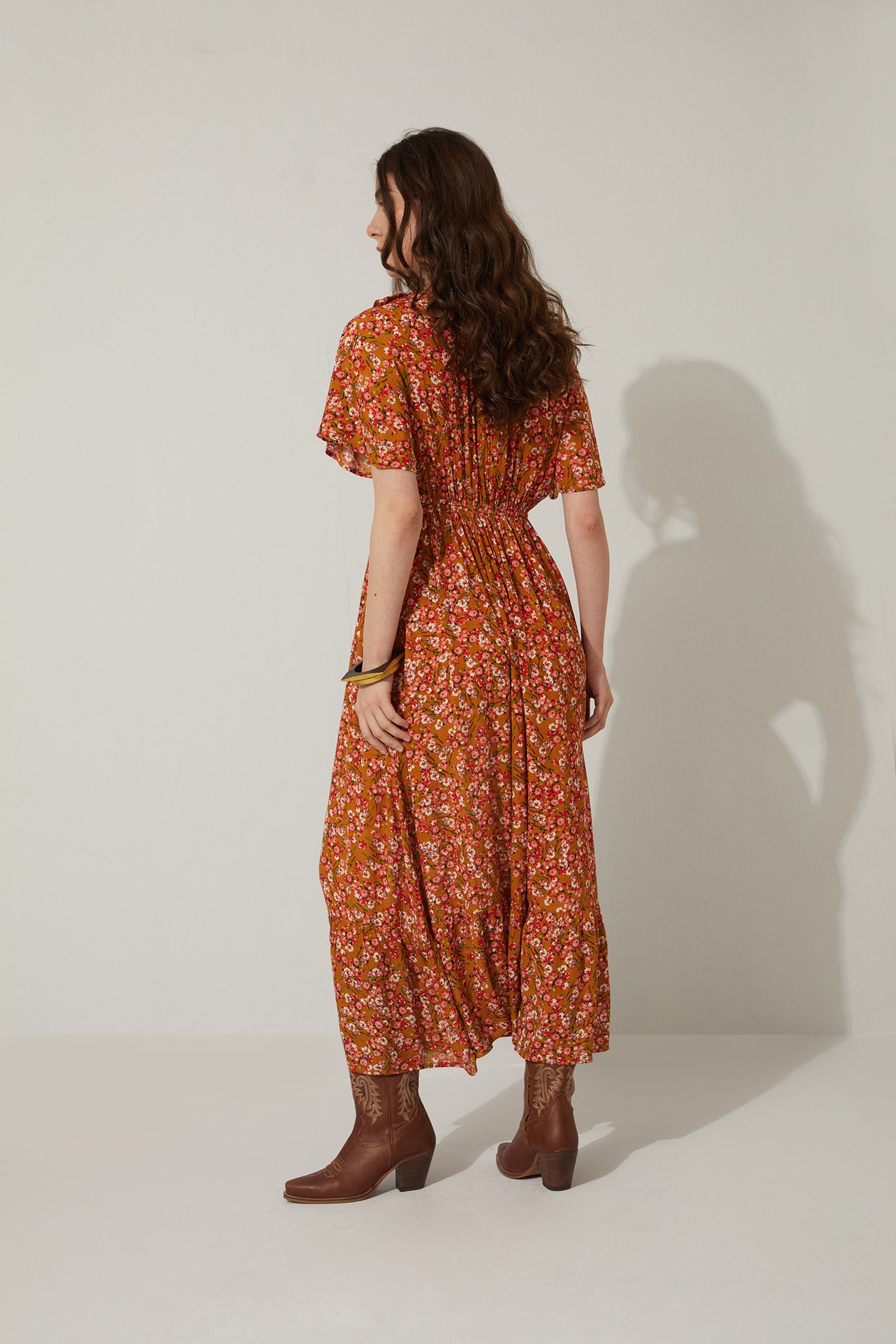 Bohera Bernadette Floral Neck Ruffle Dress - Myra USA