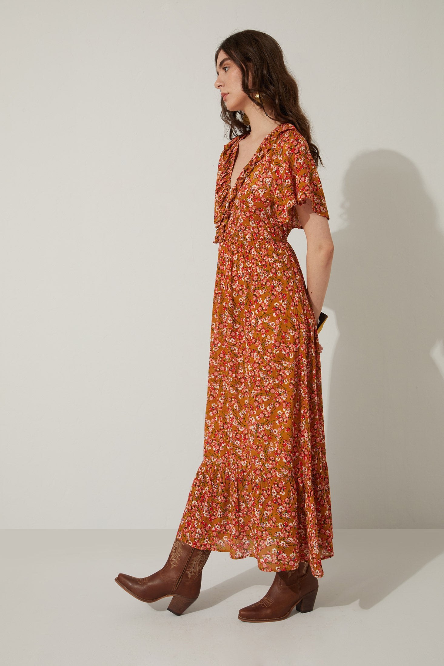 Bohera Bernadette Floral Neck Ruffle Dress - Myra USA