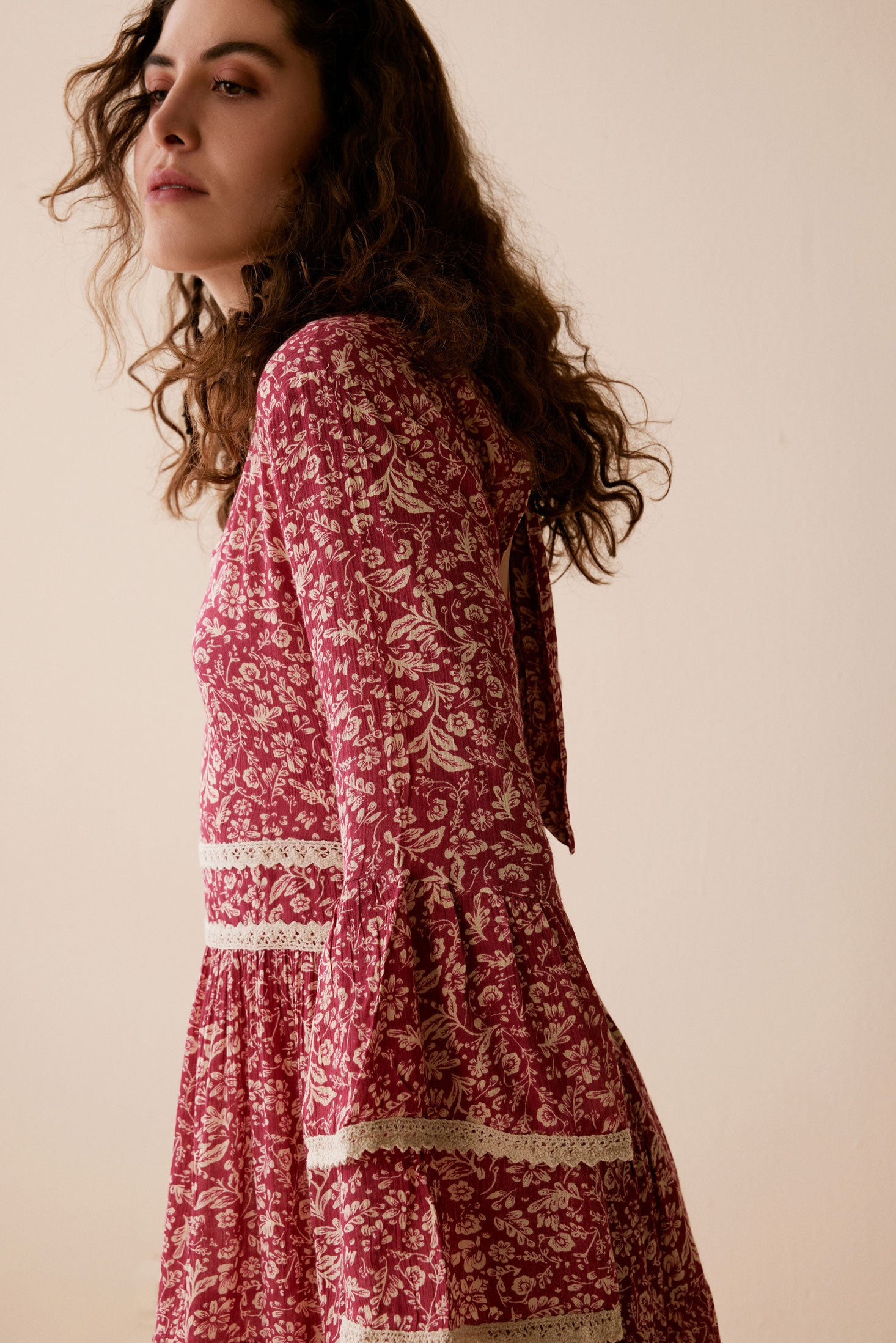 Bohera Rose Lane Flare Sleeve Tie Dress - Myra USA