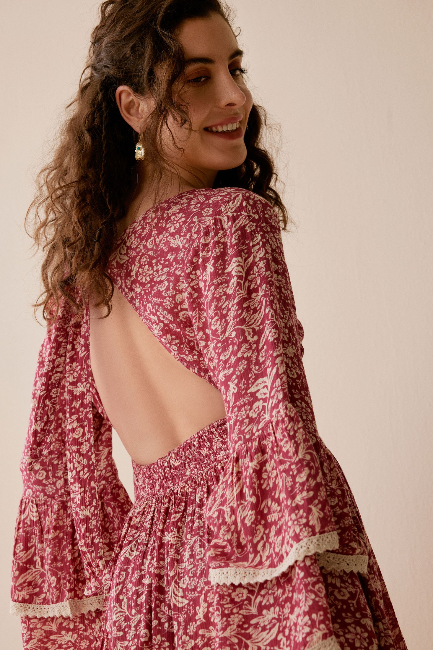 Bohera Rose Lane Flare Sleeve Tie Dress - Myra USA