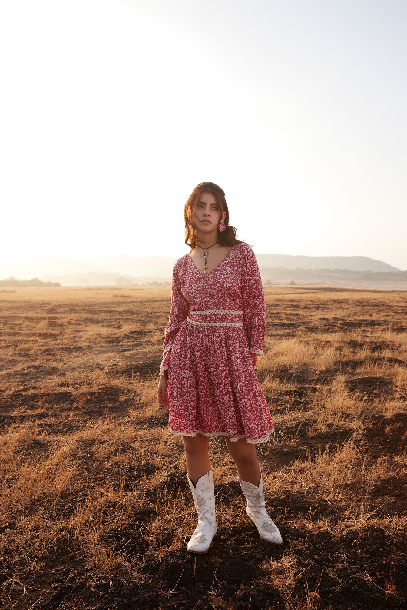 Bohera Rose Lane Flare Sleeve Tie Dress - Myra USA