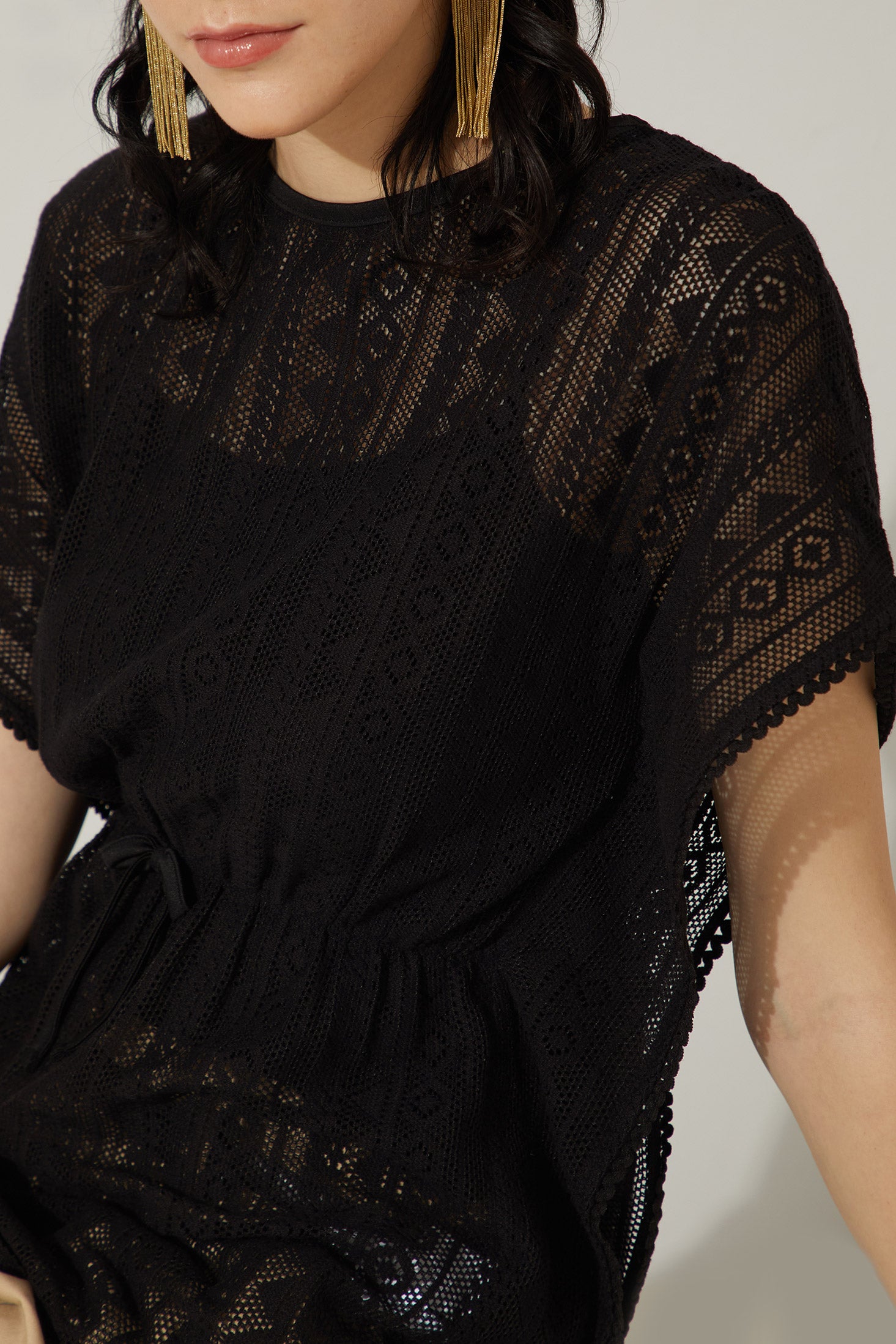 Bohera Tessa Black Lace Tunic Kaftan Top - Myra USA