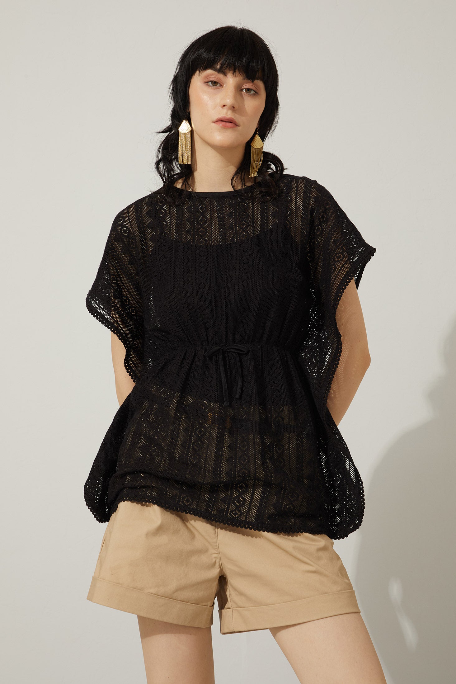 Bohera Tessa Black Lace Tunic Kaftan Top - Myra USA