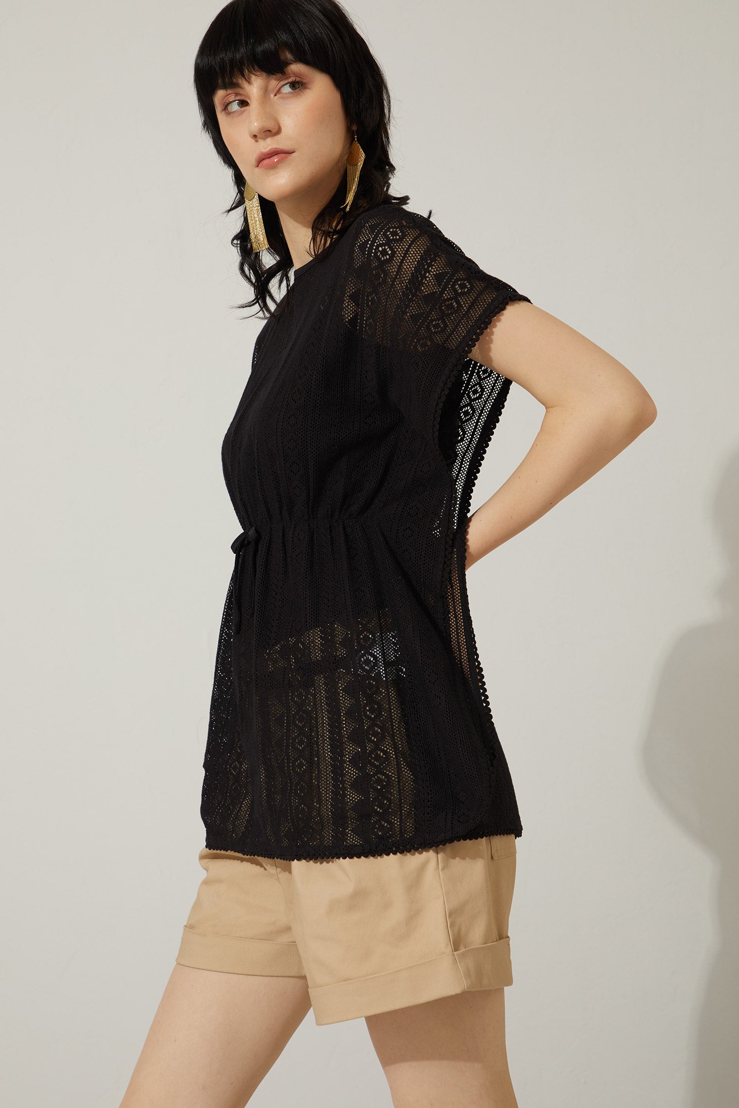 Bohera Tessa Black Lace Tunic Kaftan Top - Myra USA