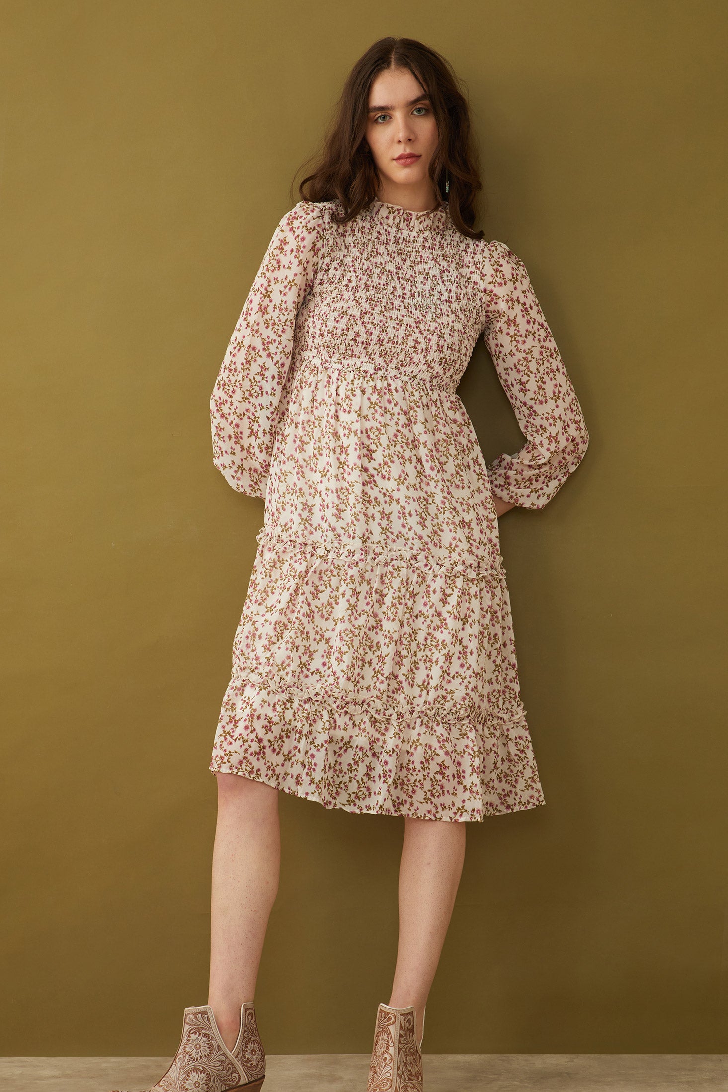 Bohera Leaola Raye Smocking Full Sleeve Dress - Myra USA