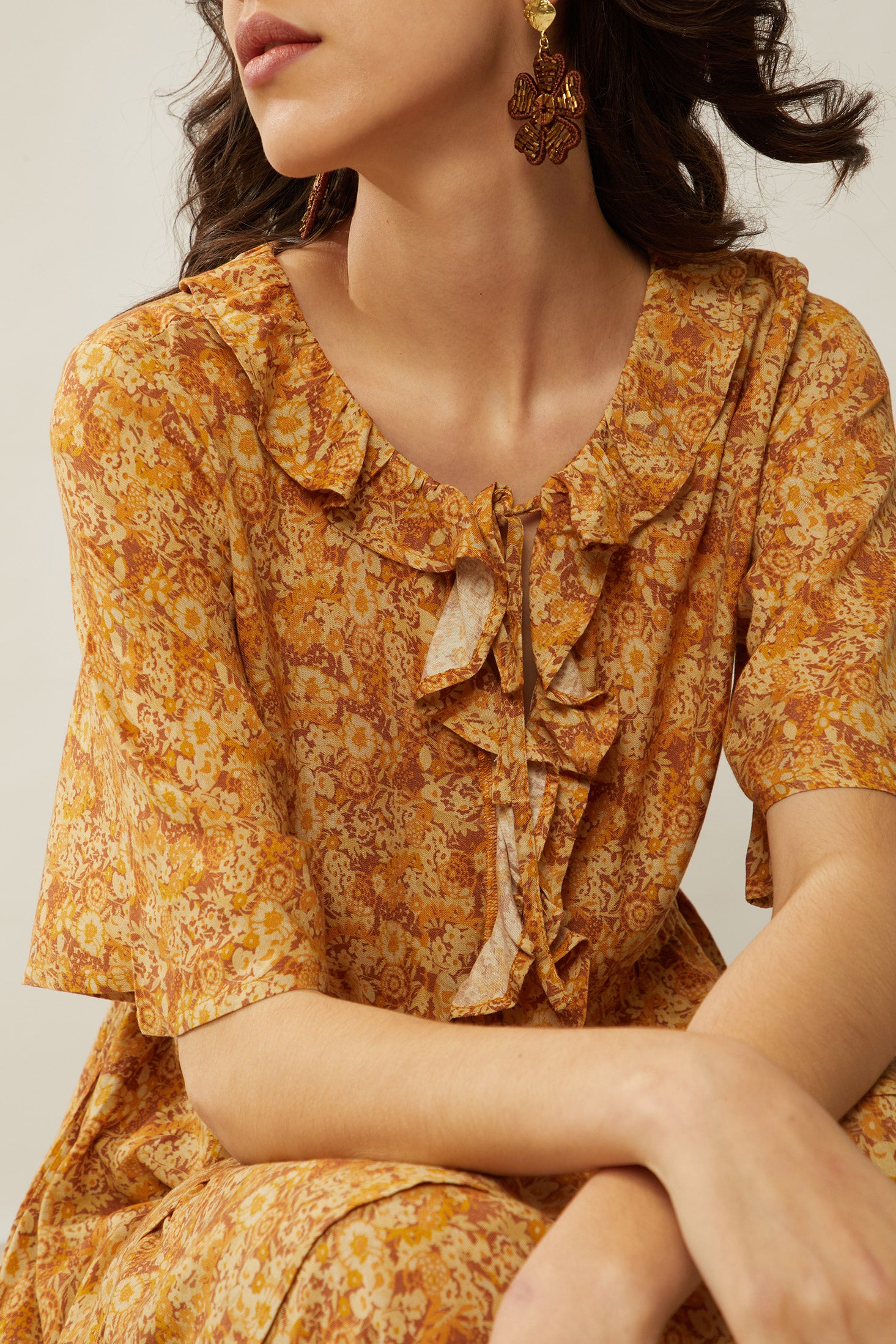 Bohera  Deanna Ruffled Neck Drop Waist Dress - Myra USA