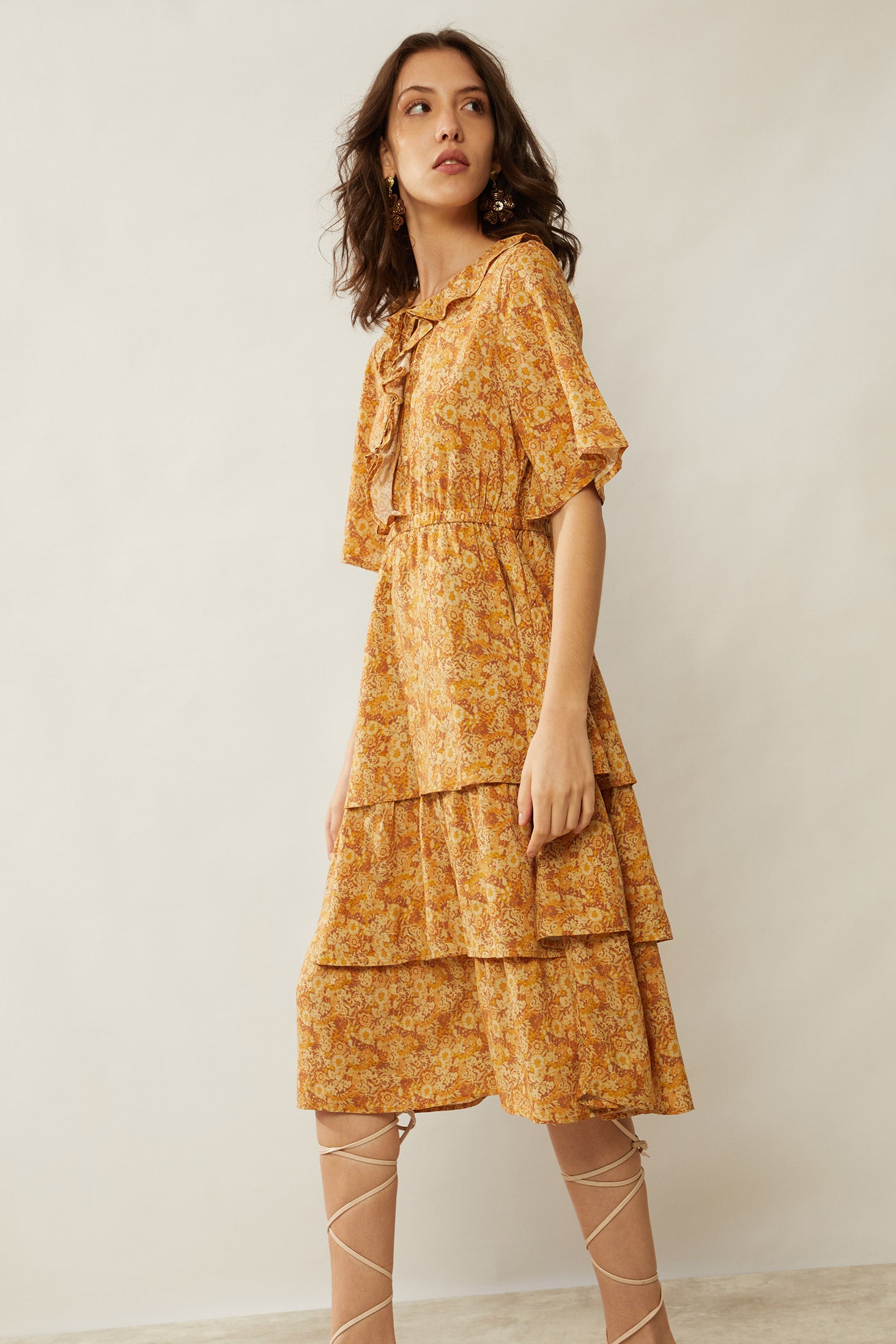 Bohera  Deanna Ruffled Neck Drop Waist Dress - Myra USA