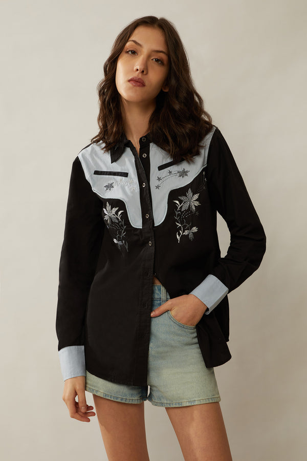 Bohera Sheela Western-Inspired Yoke Embroidered Shirt - Myra USA