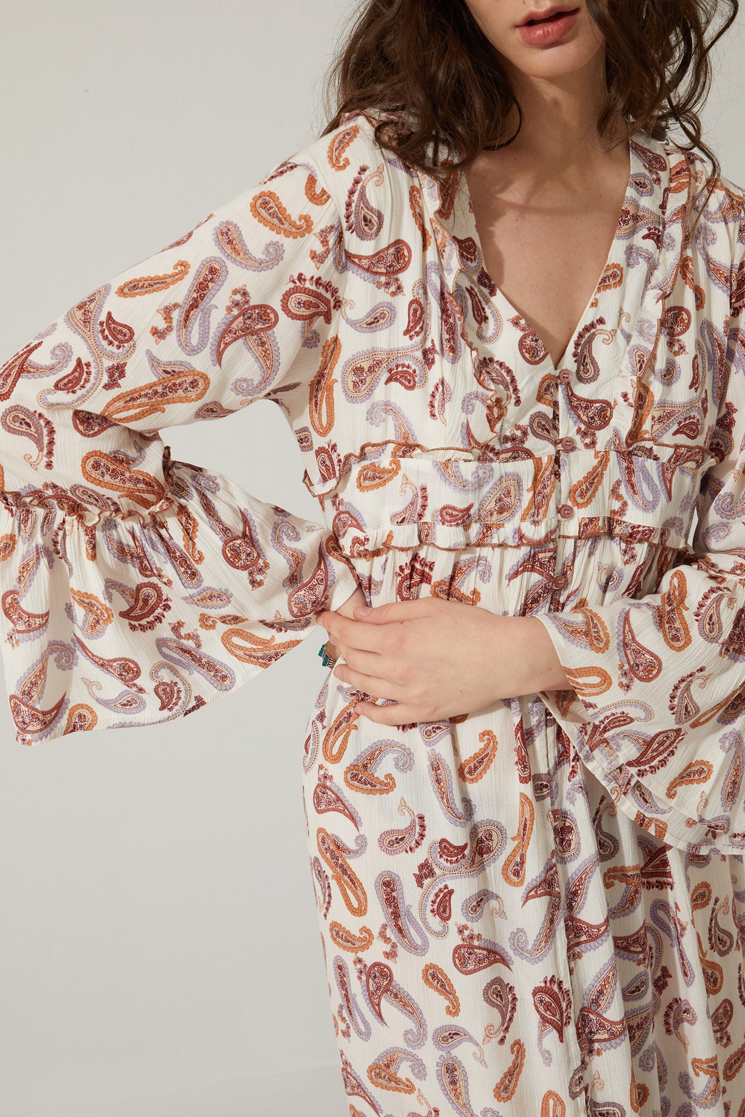Bohera Carrington V-Neck Full Length Paisley Dress - Myra USA