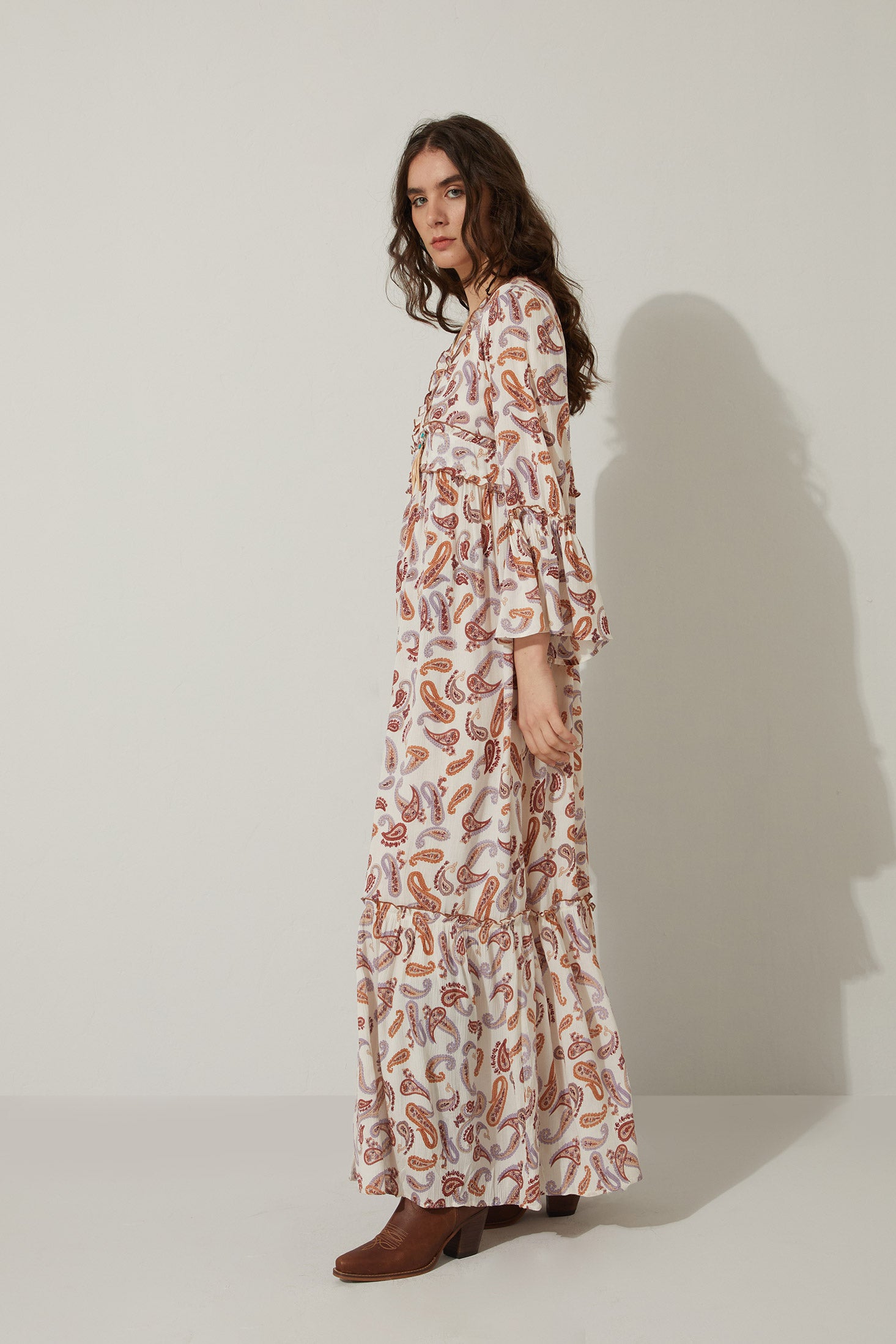 Bohera Carrington V-Neck Full Length Paisley Dress - Myra USA