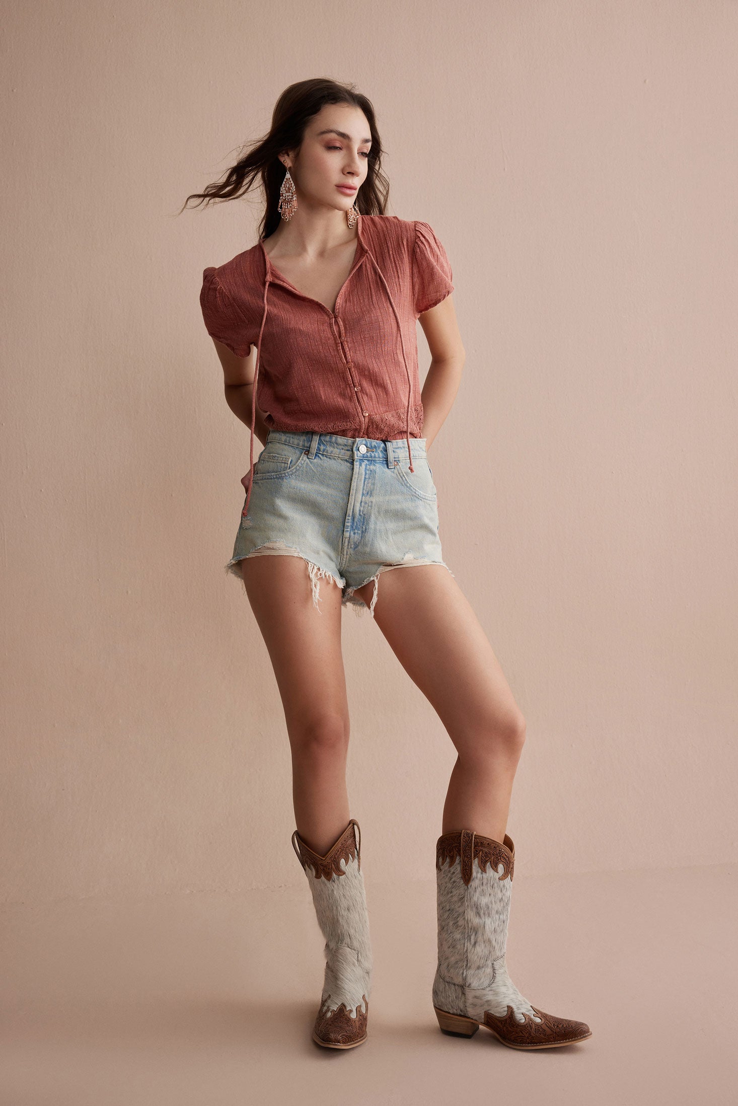 Bohera Kylee Short Sleeve Button Down Washed Top - Myra USA