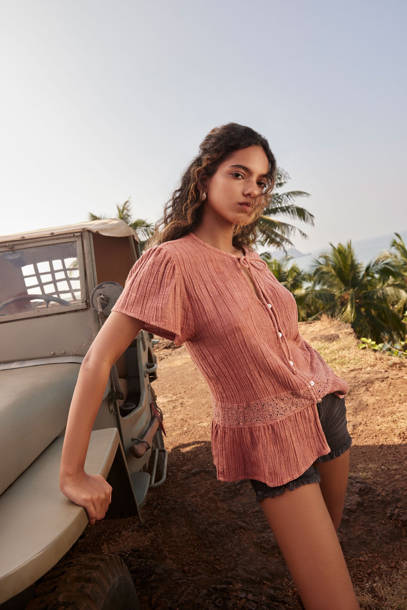 Bohera Kylee Short Sleeve Button Down Washed Top - Myra USA