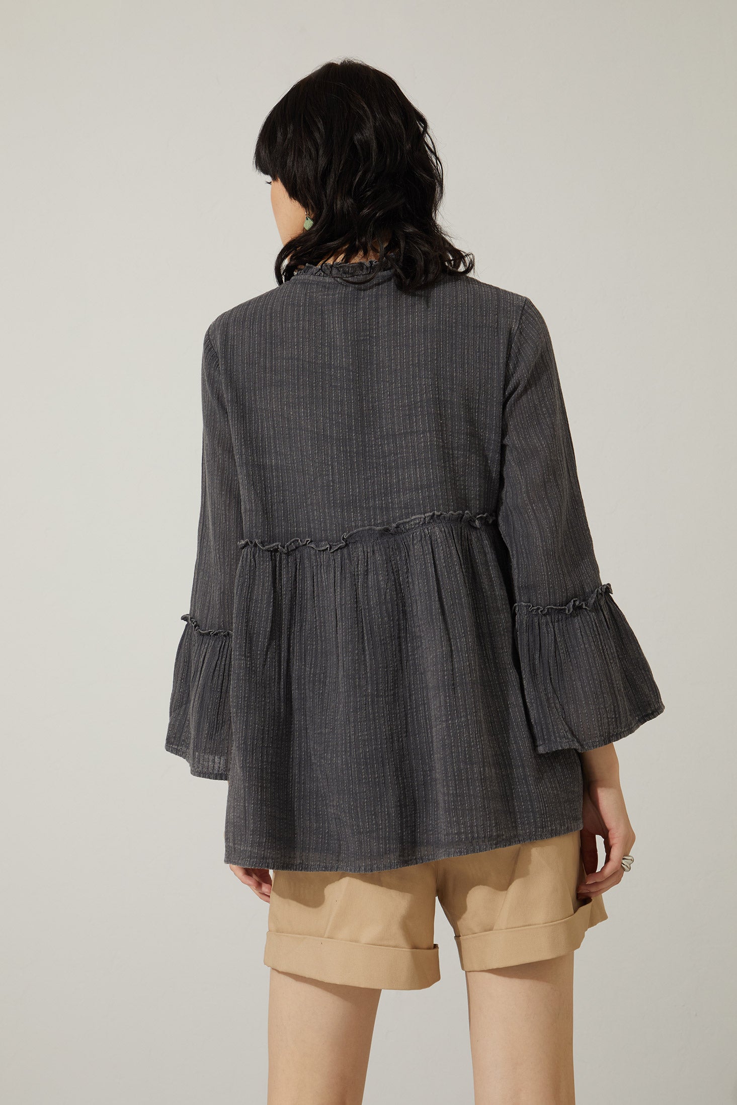 Bohera Kimmee Flared Sleeve Babydoll Denim Wash Top - Myra USA