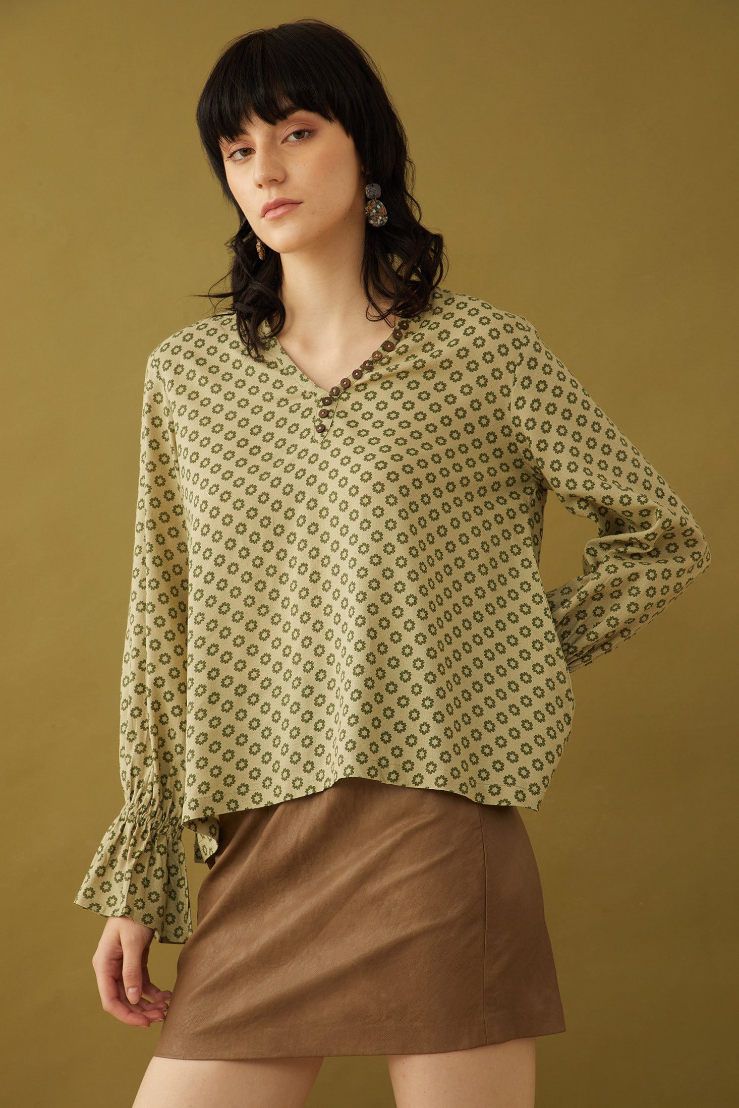 Bohera  Oriana Accent Ruffled Sleeve Buttoned Top - Myra USA