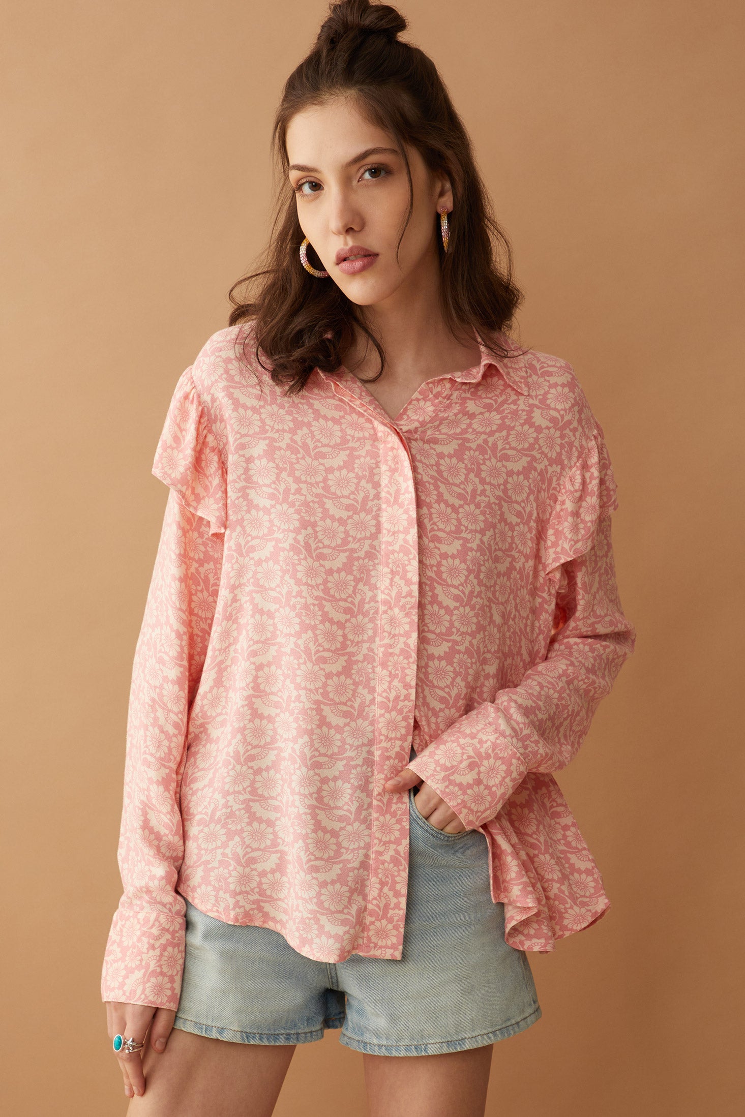 Bohera Talia Rae Floral Pattern Ruffle Shirt - Myra USA