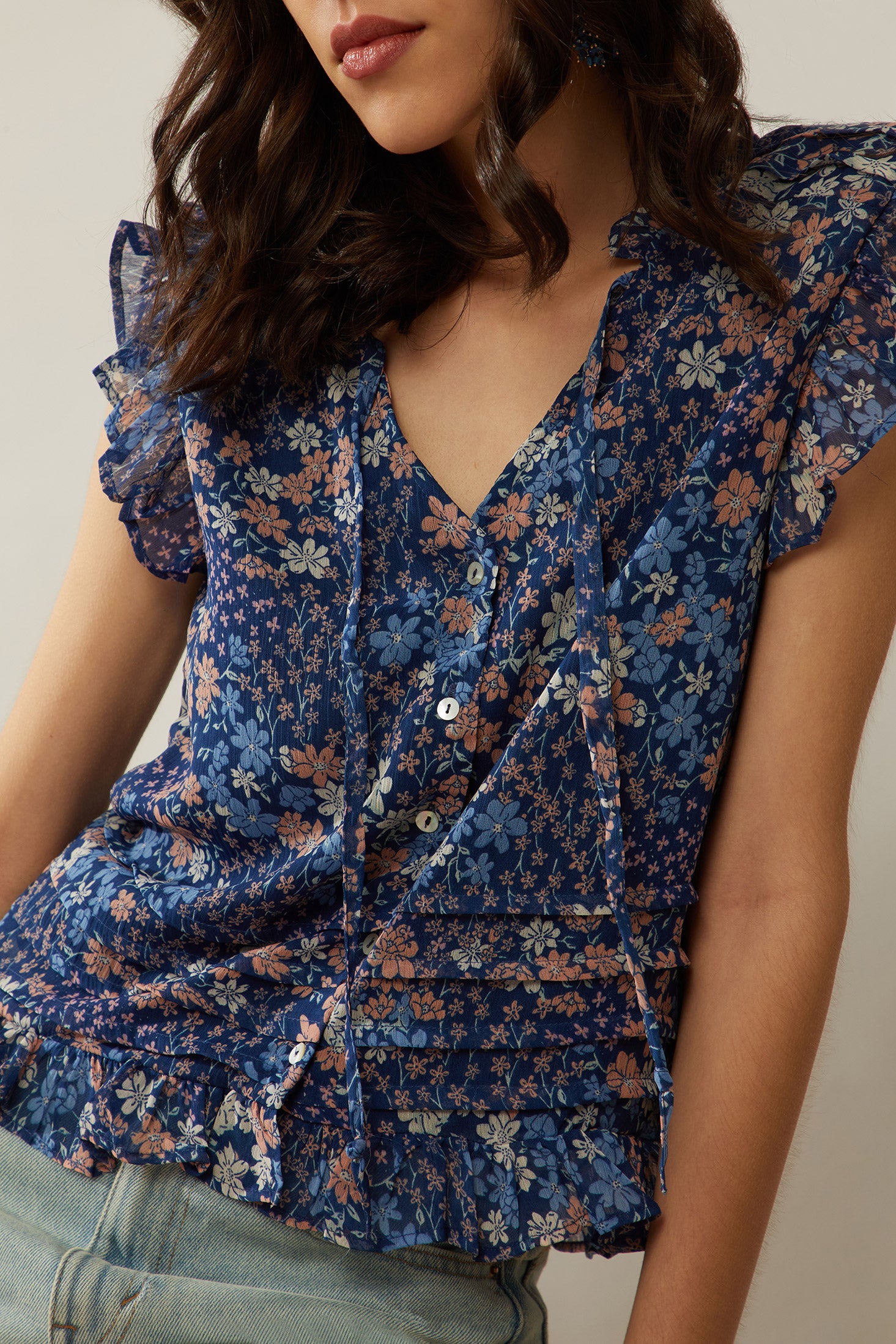 Bohera Dina Coco Floral Pleated Top - Myra USA