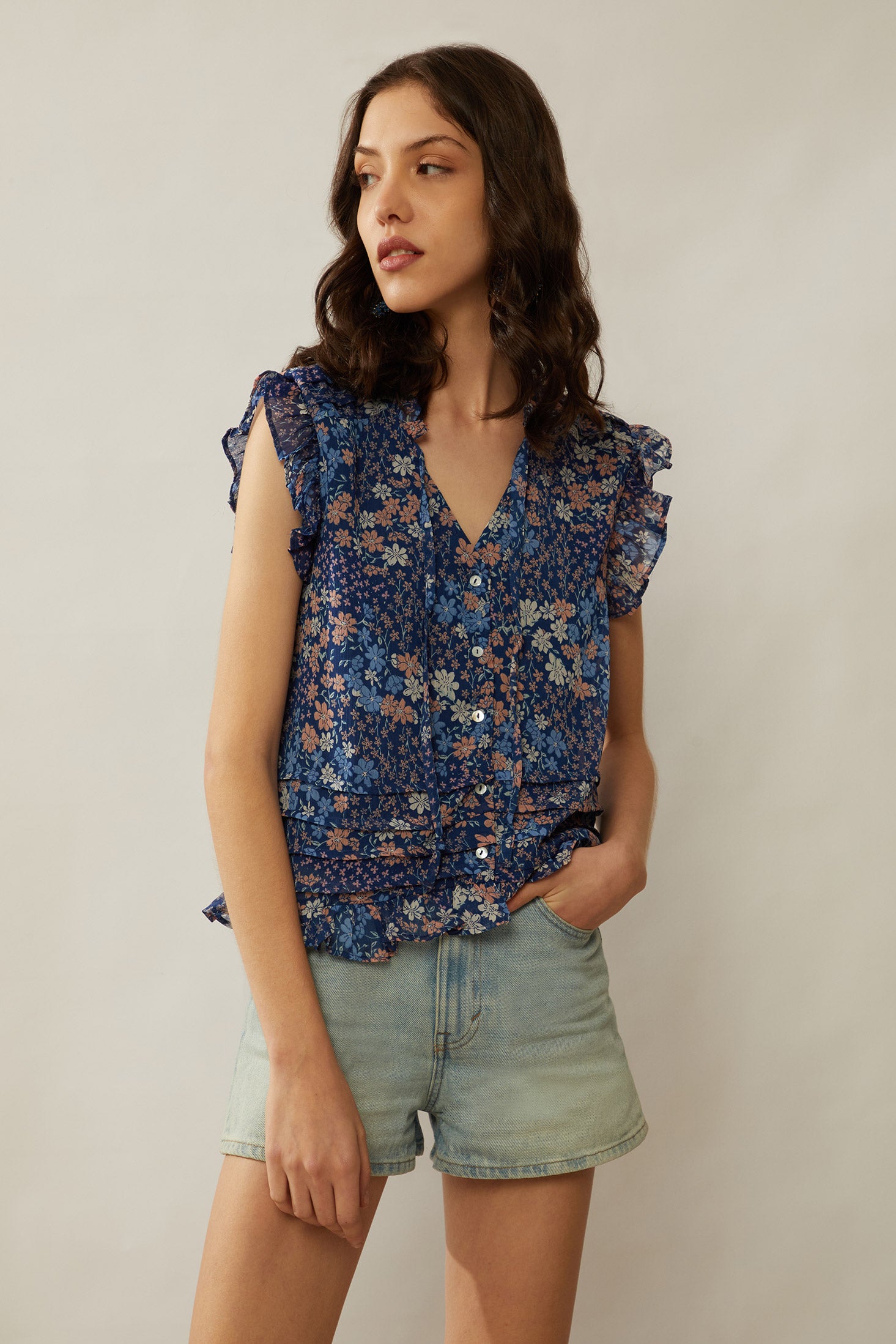 Bohera Dina Coco Floral Pleated Top - Myra USA