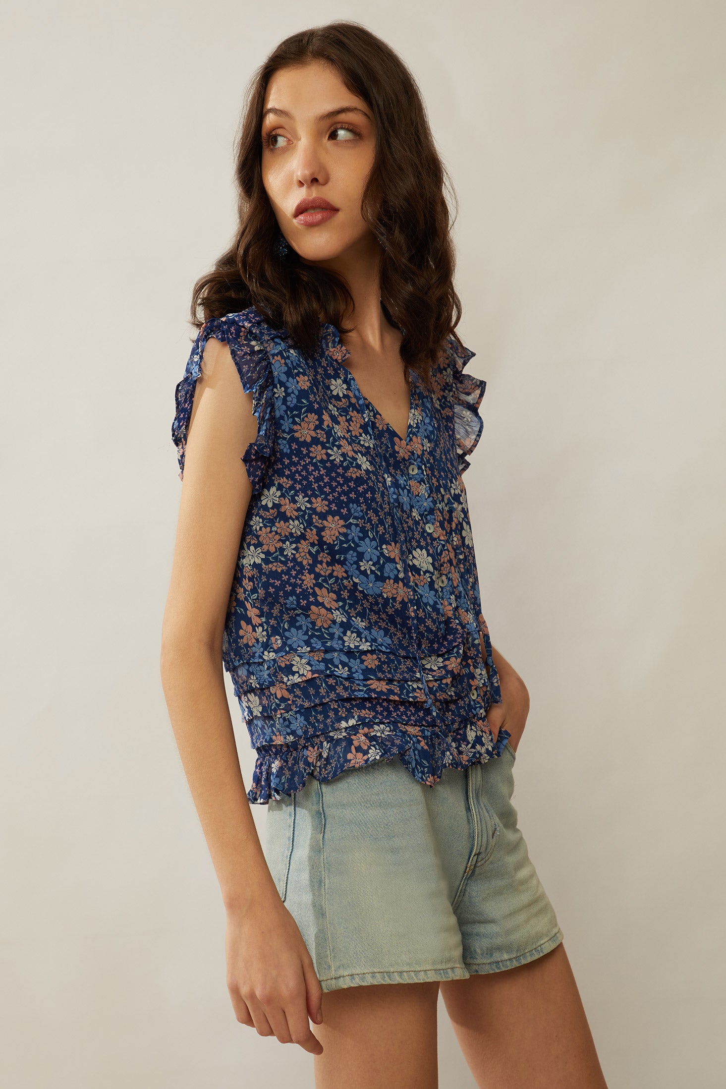 Bohera Dina Coco Floral Pleated Top - Myra USA