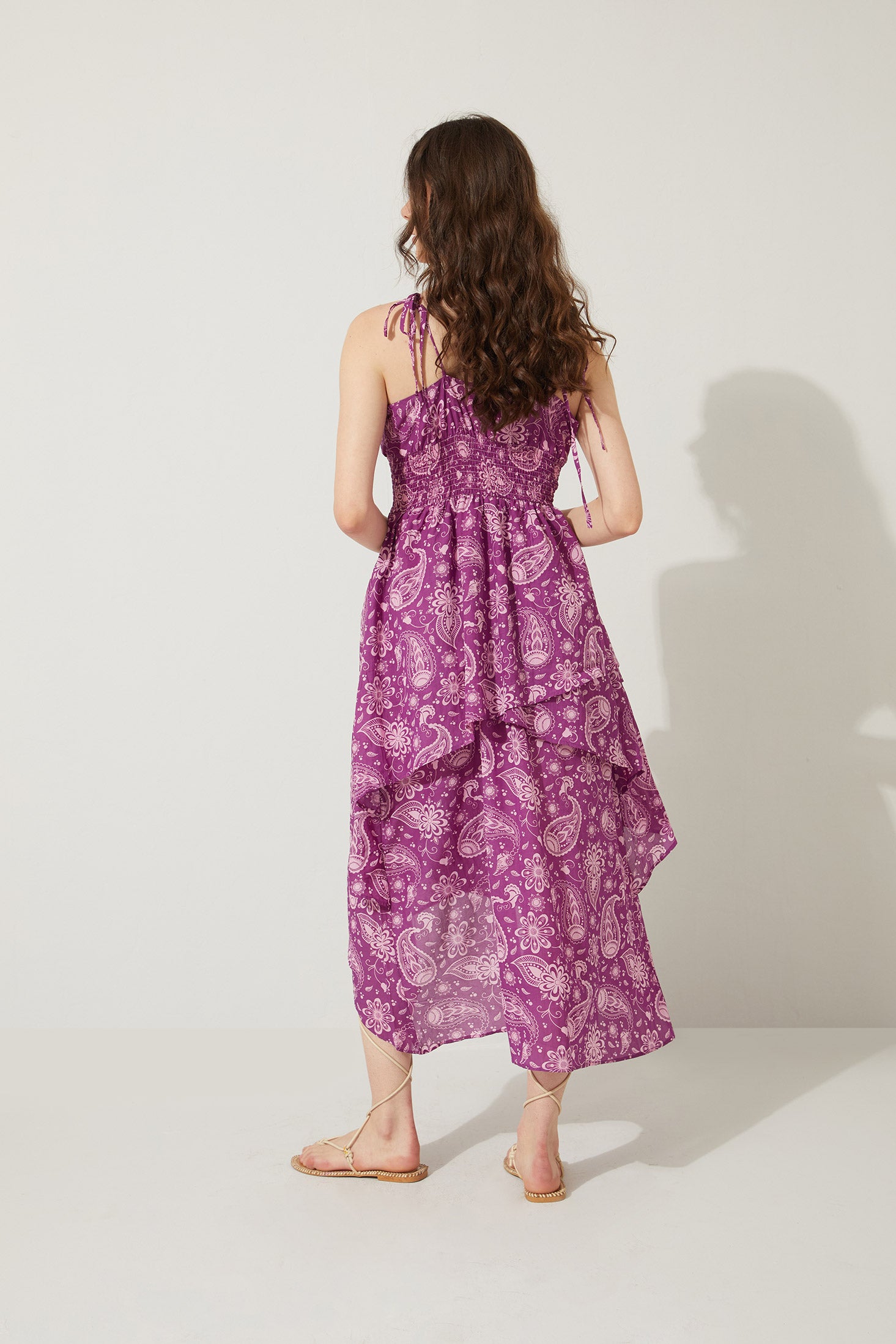 Bohera Penelope Drop Waist Ruffled Dress in Purple - Myra USA
