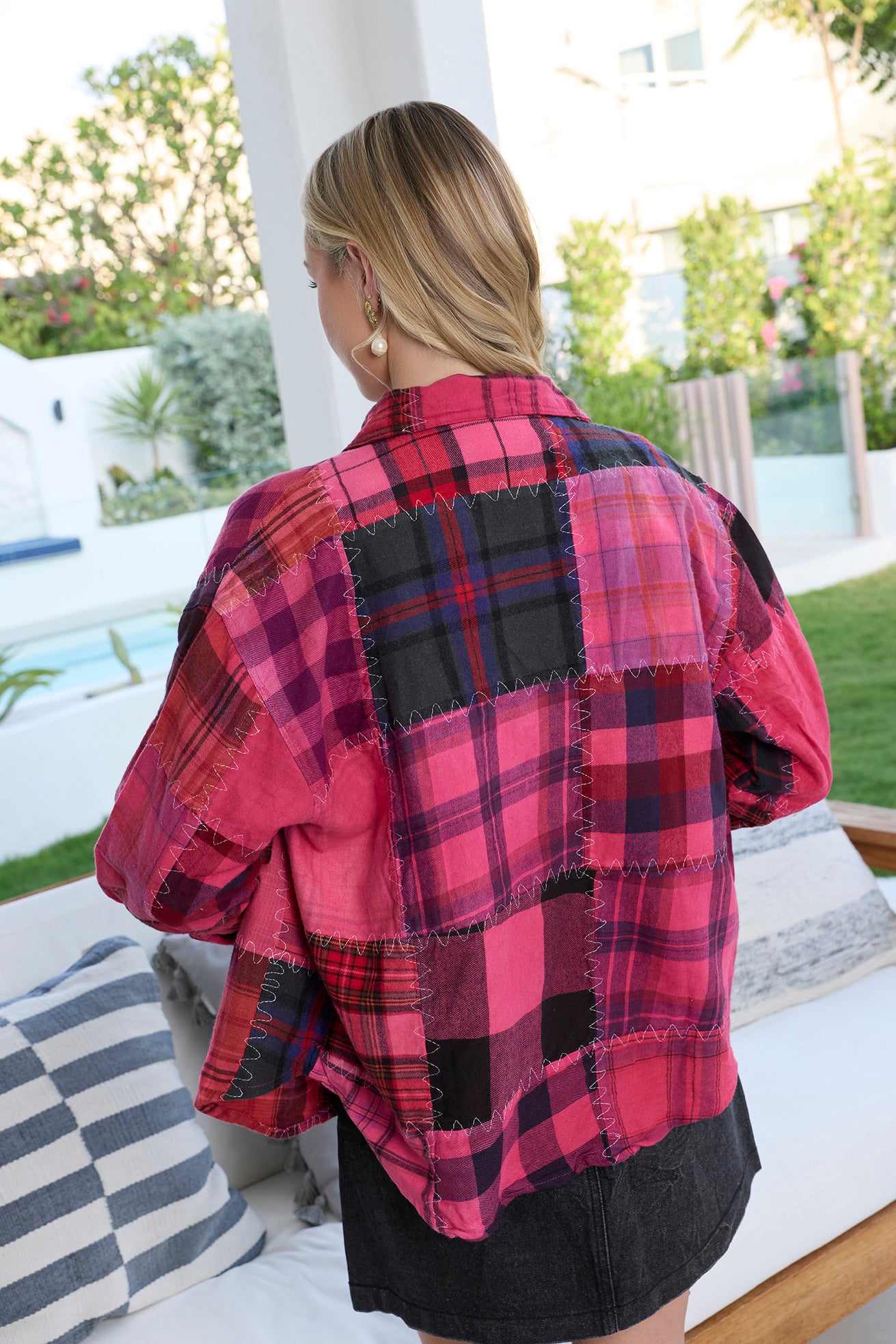 Emma Dawn Patchwork Shacket in Red - Myra USA