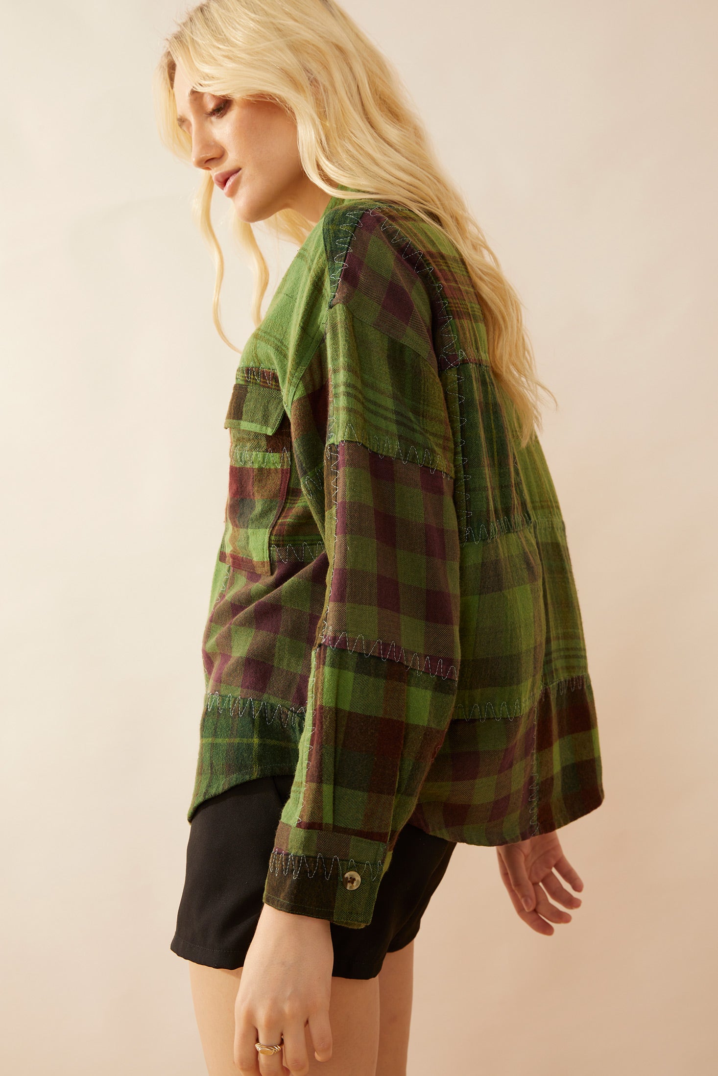 Emma Dawn Patchwork Shacket in Green - Myra USA