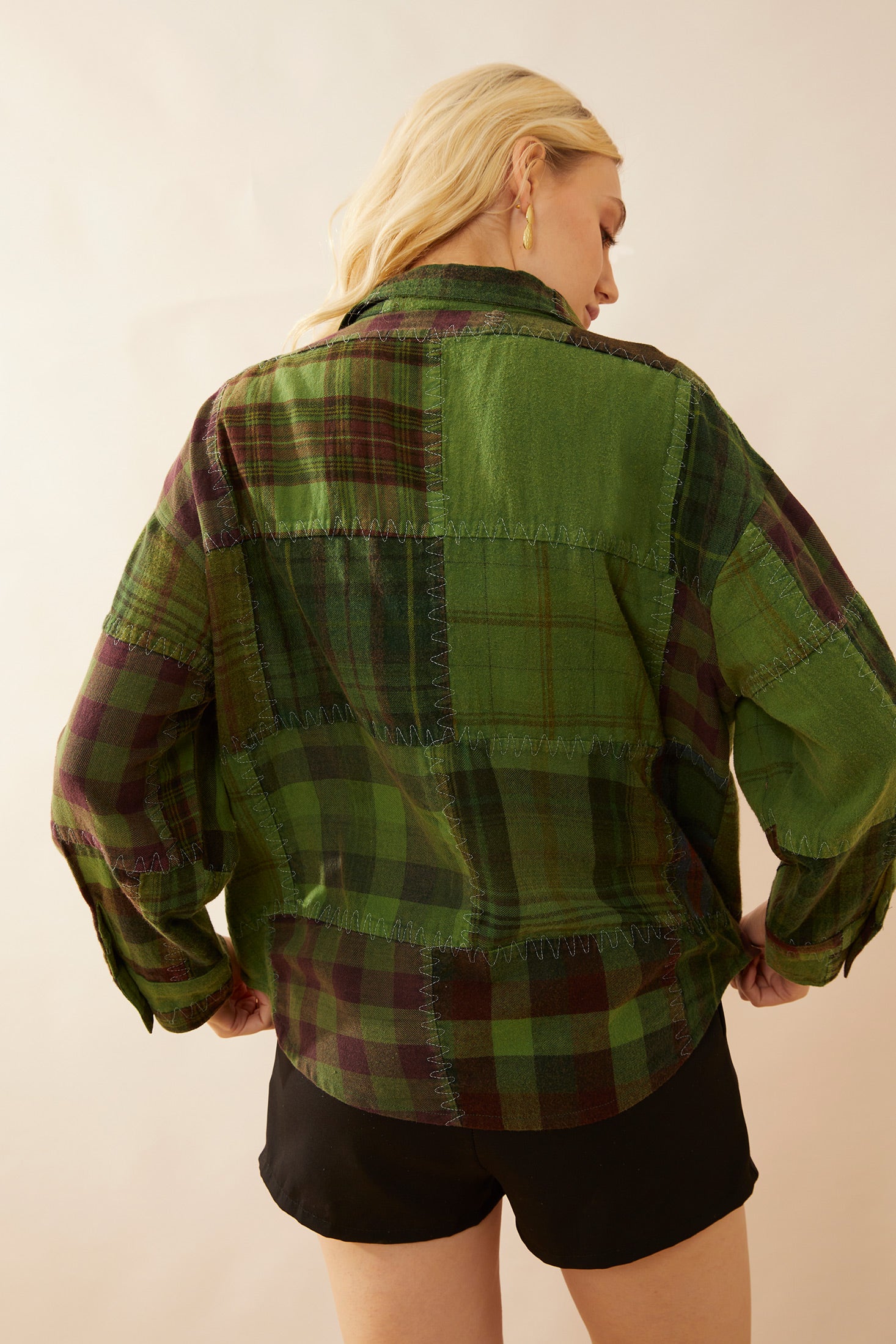 Emma Dawn Patchwork Shacket in Green - Myra USA