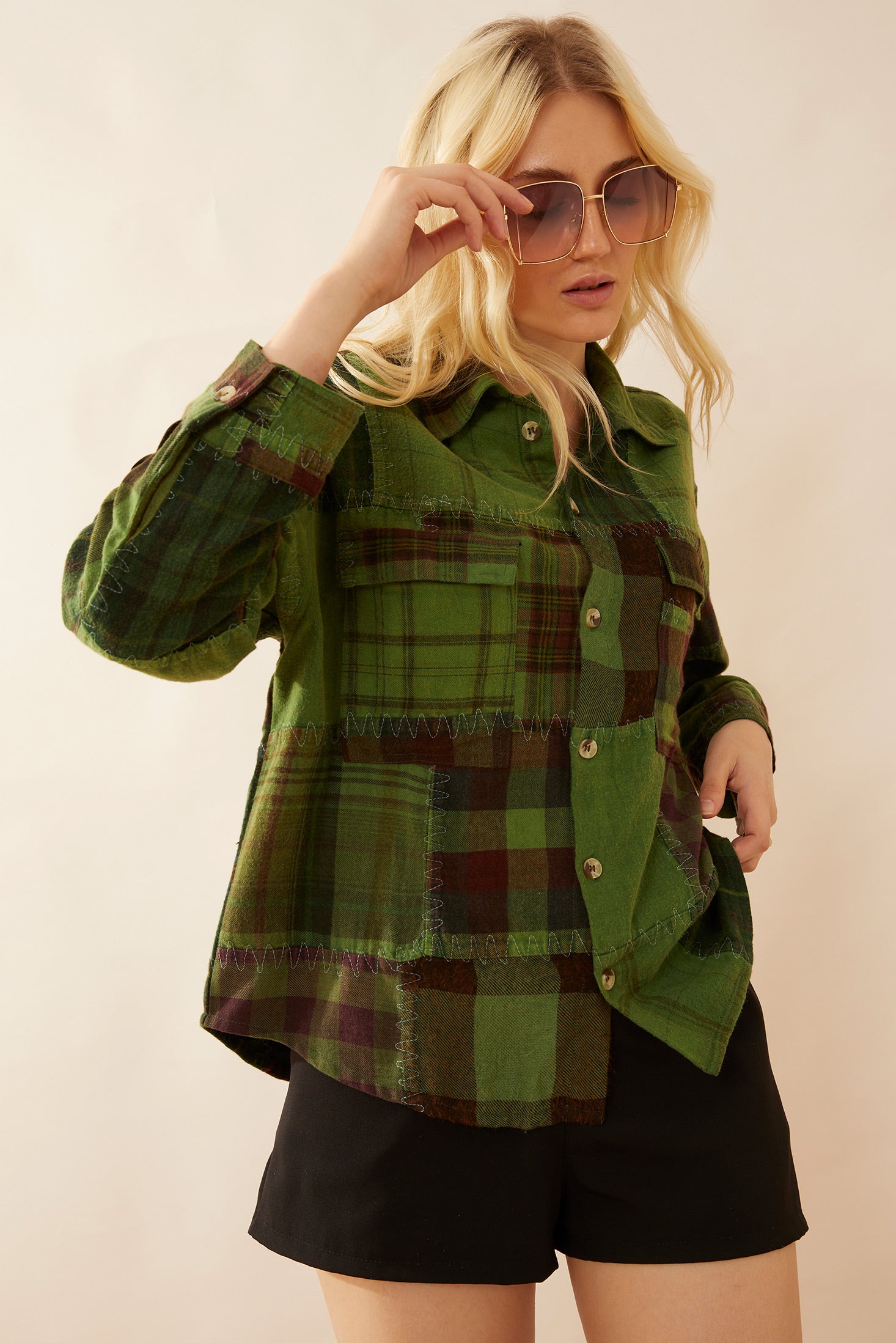 Emma Dawn Patchwork Shacket in Green - Myra USA