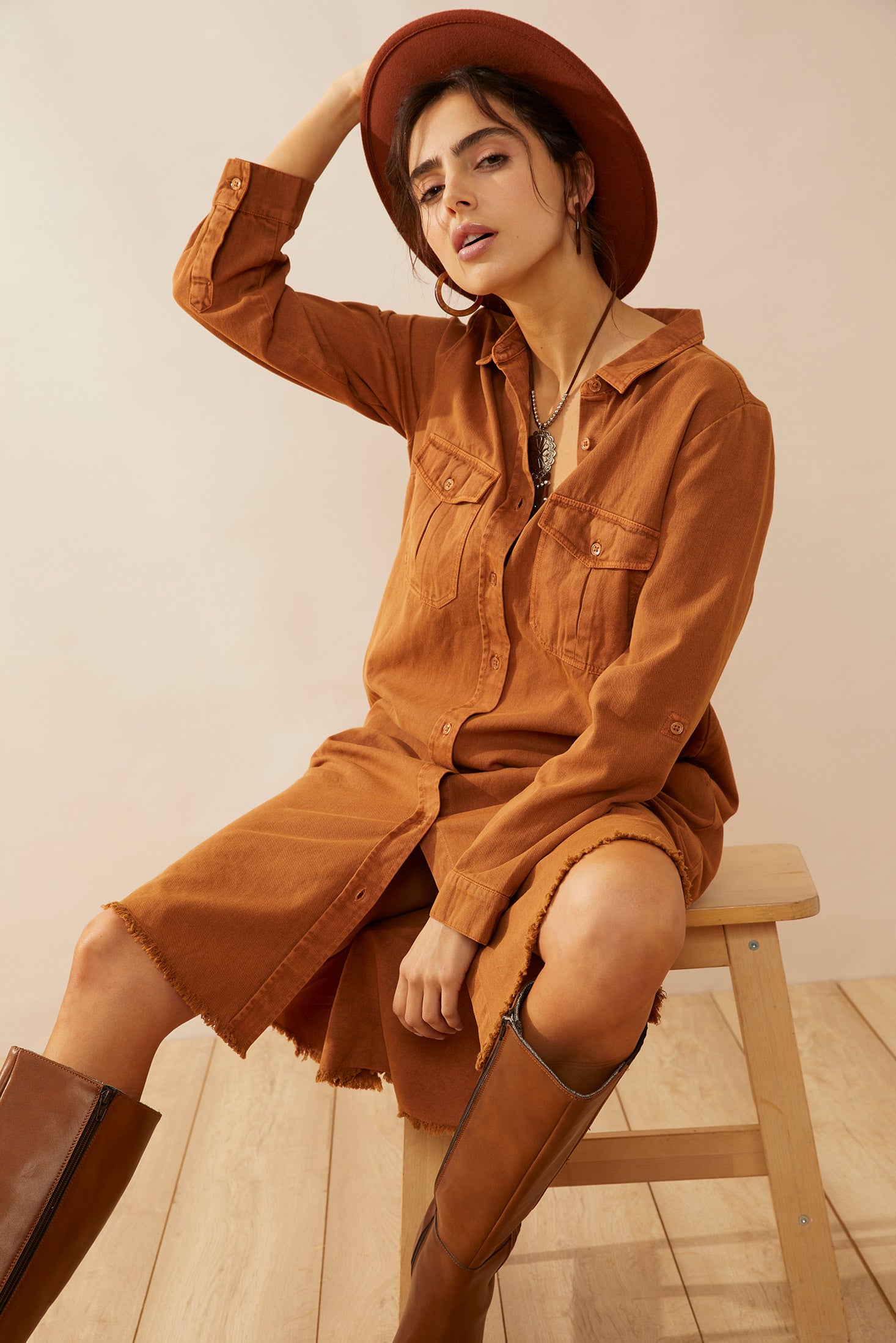 Jaipena Shirt Dress In Golden Sand - Myra USA