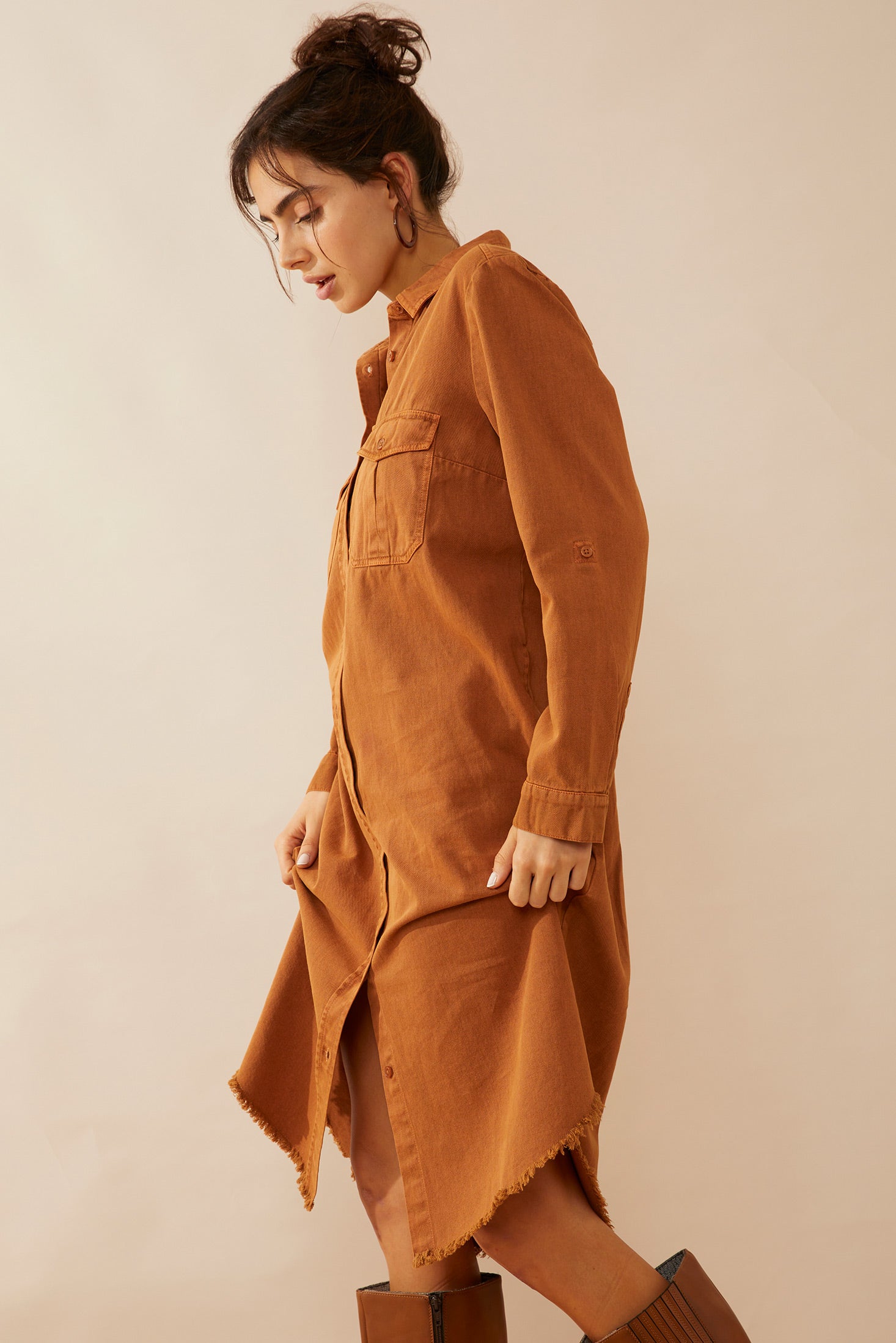 Jaipena Shirt Dress In Golden Sand - Myra USA