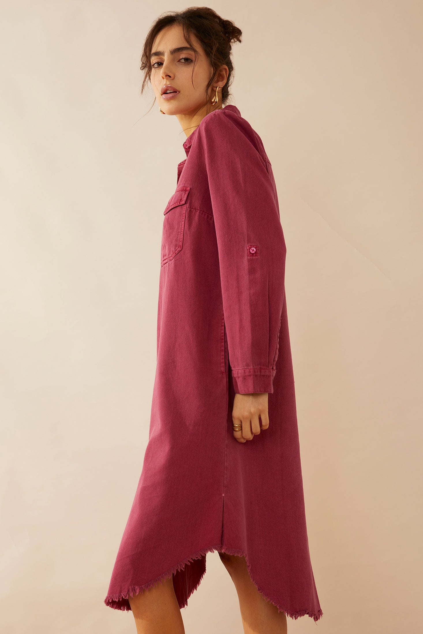 Jaipena Shirt Dress In Magenta - Myra USA