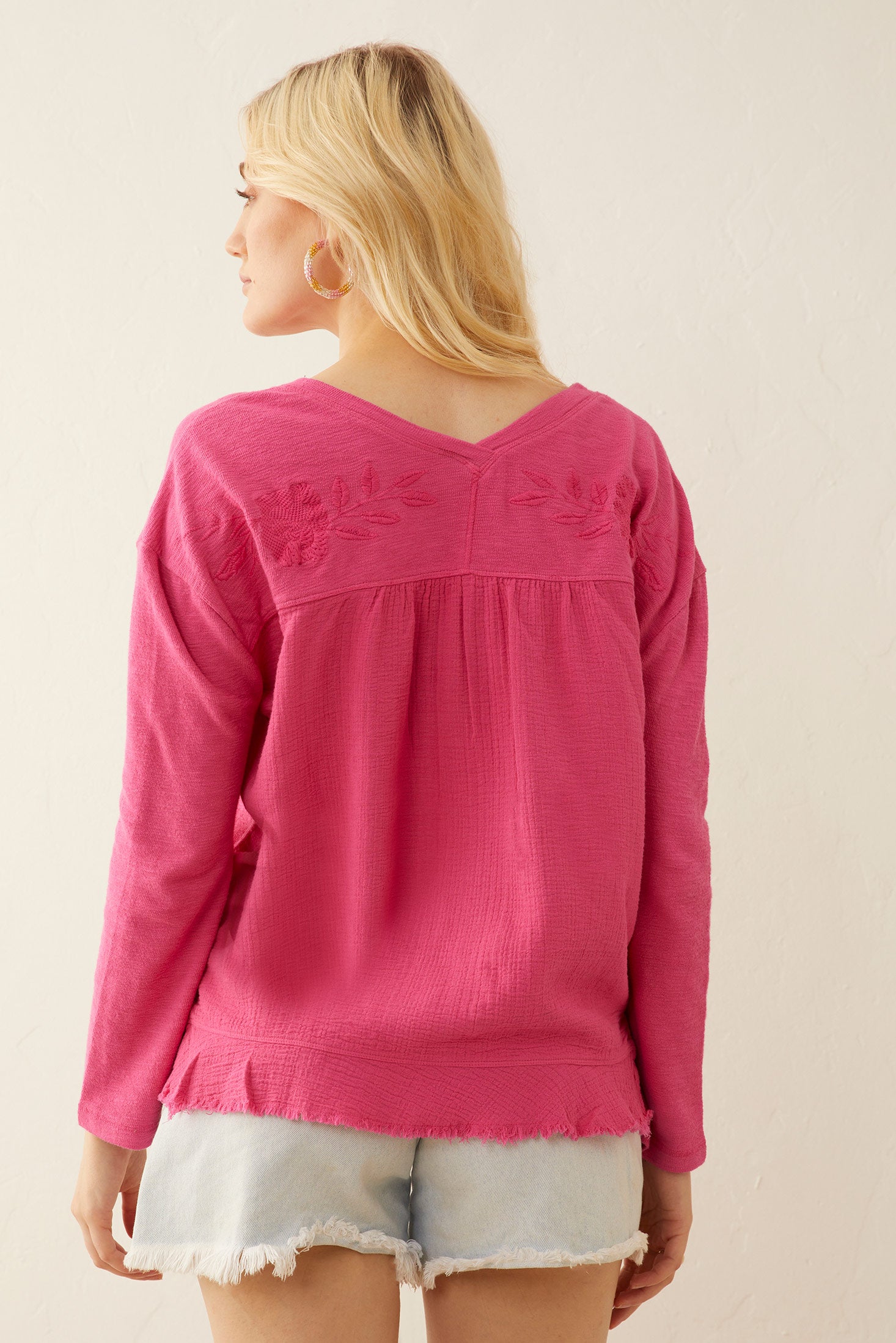 Rosalee V-Neck Top In Magenta - Myra USA