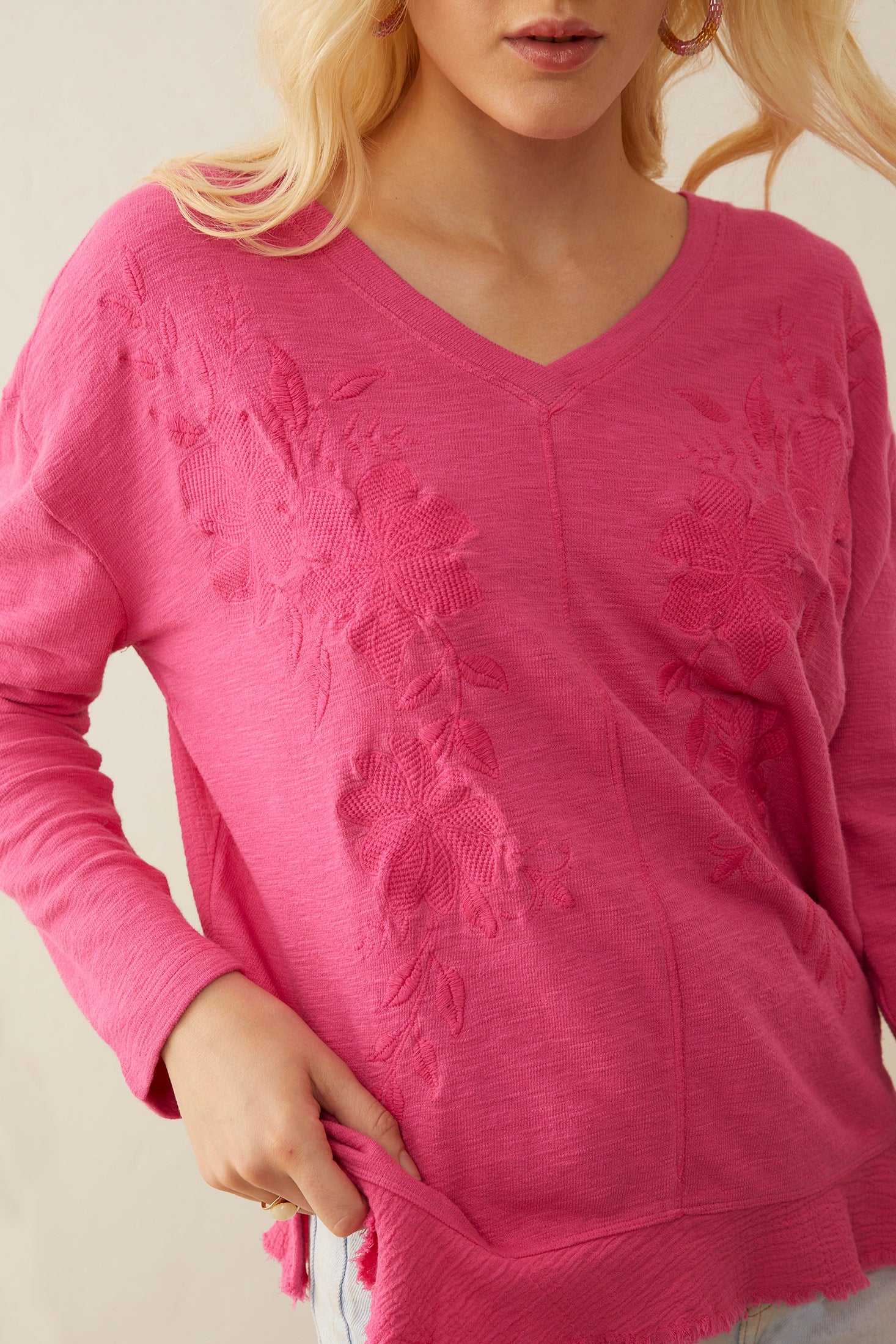 Rosalee V-Neck Top In Magenta - Myra USA