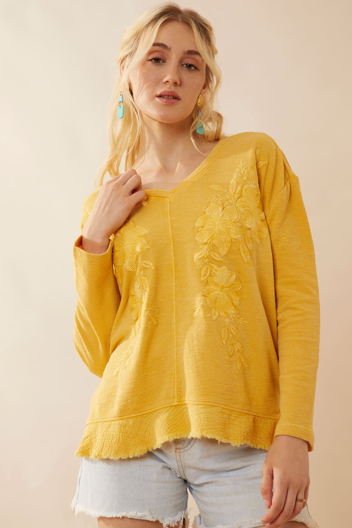 Rosalee V-Neck Top In Yellow - Myra USA