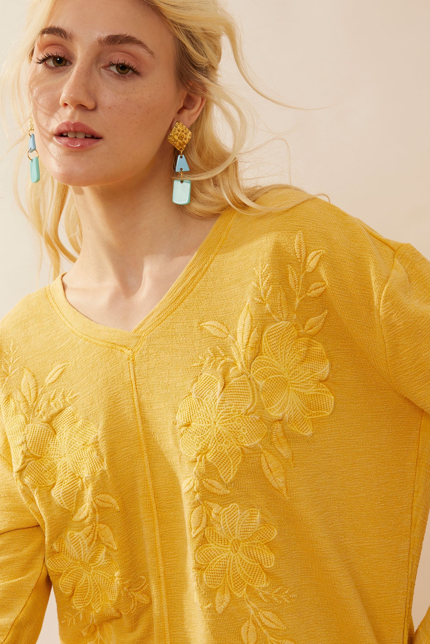 Rosalee V-Neck Top In Yellow - Myra USA