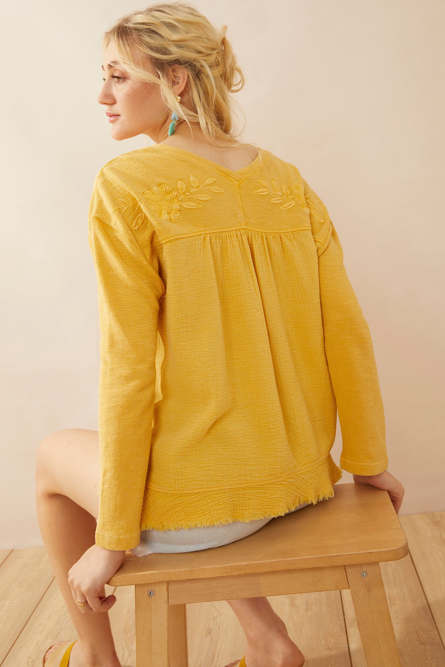 Rosalee V-Neck Top In Yellow - Myra USA
