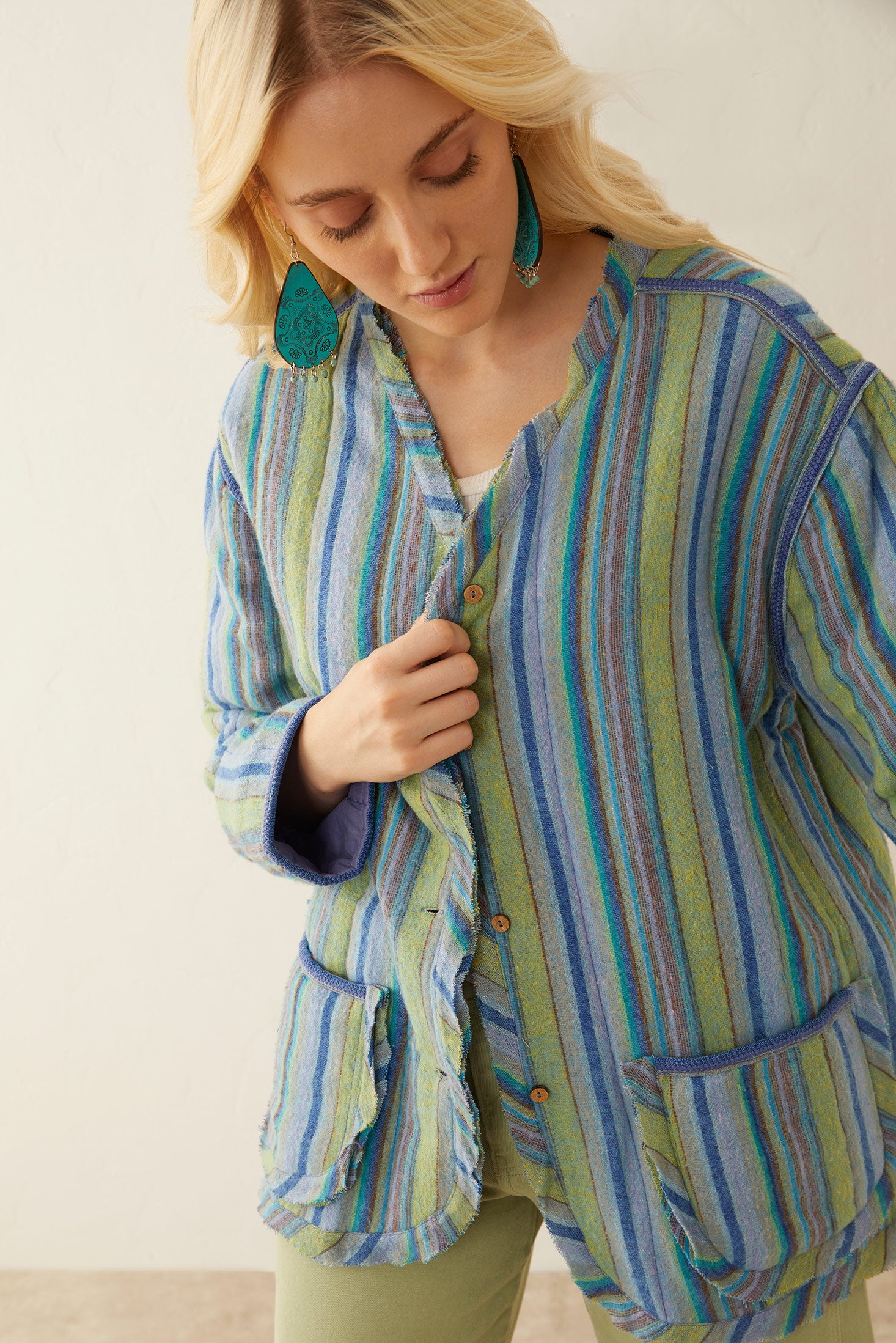 Earlene Striped Button Top - Myra USA