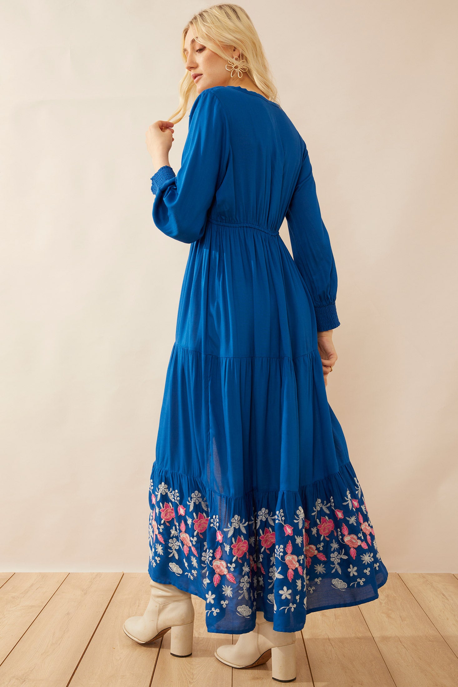 Nova Bleu Drop Waist Embroidered Dress - Myra USA