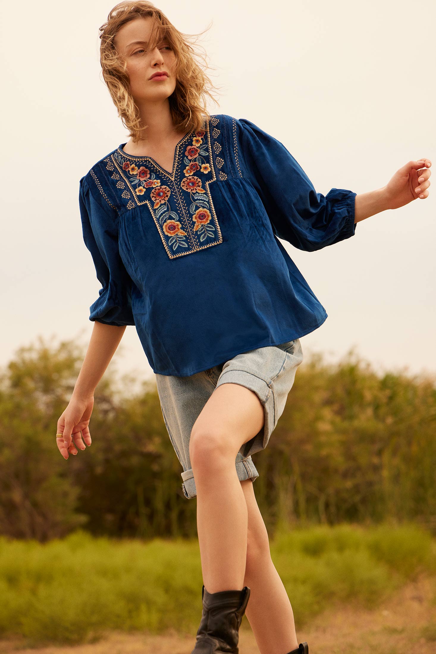 Juliana Azure Embroidered Top - Myra USA
